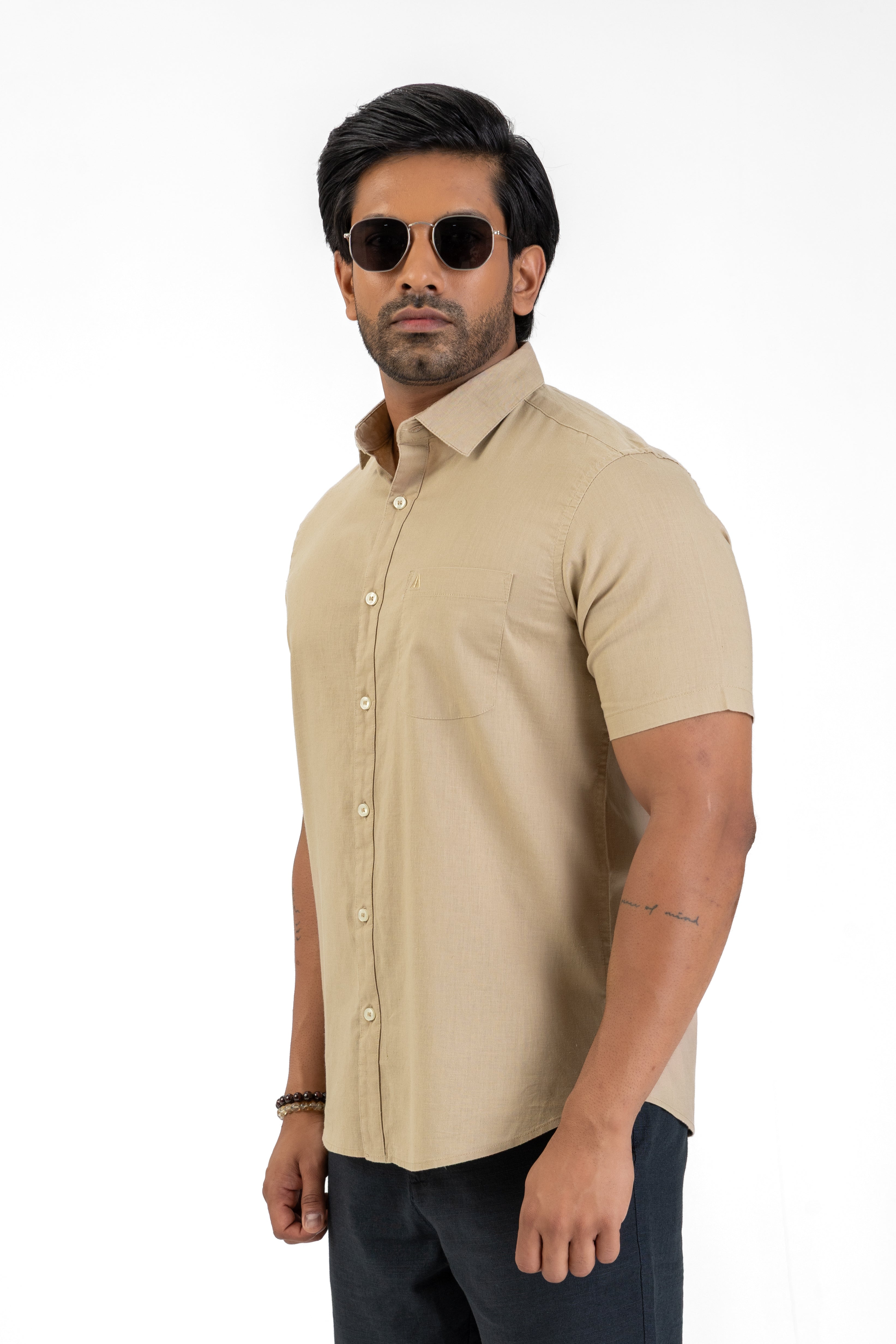Short Sleeve Linen Cotton Shirt – Camel