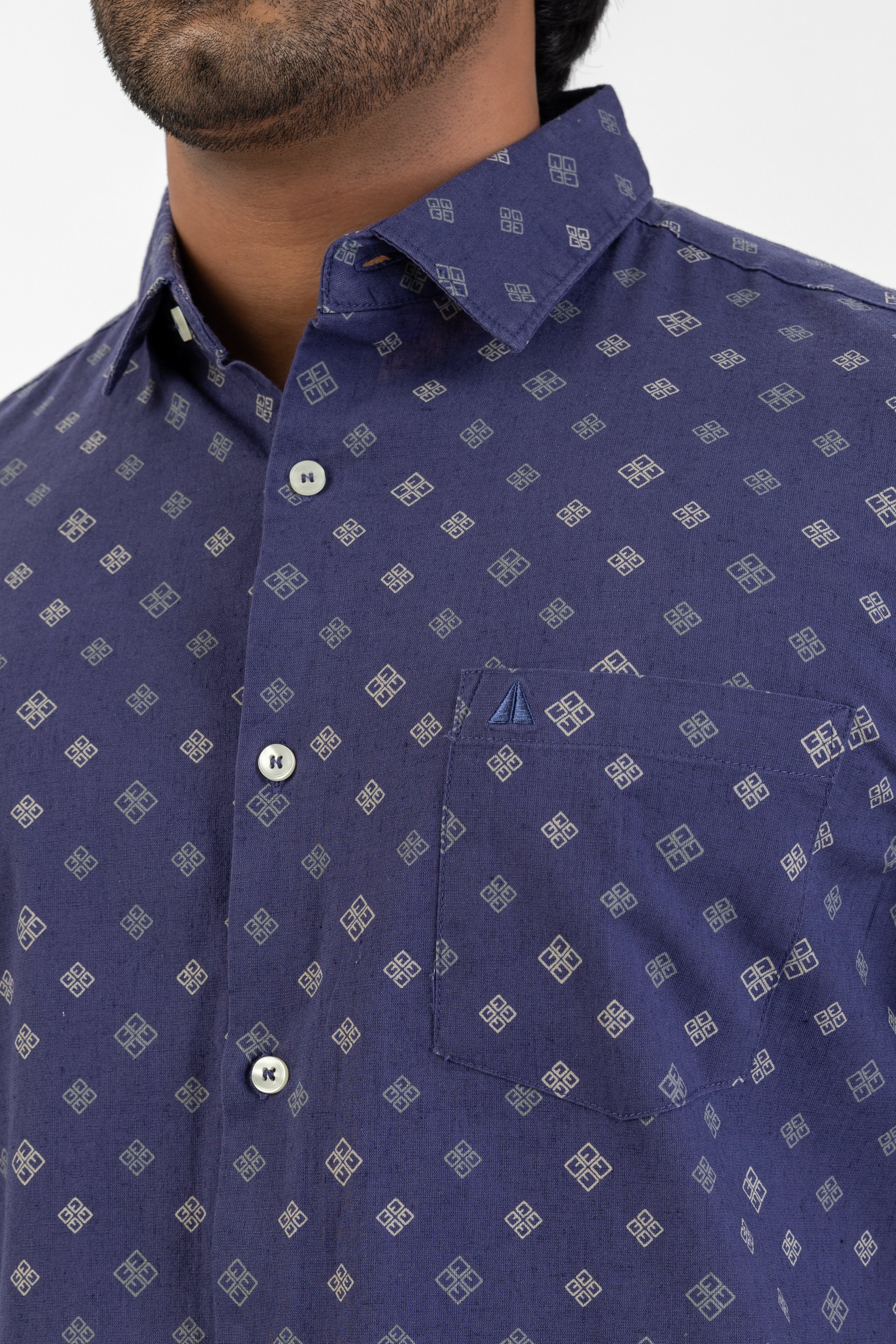 Linen Cotton Printed Short Sleeve Shirt – Purple