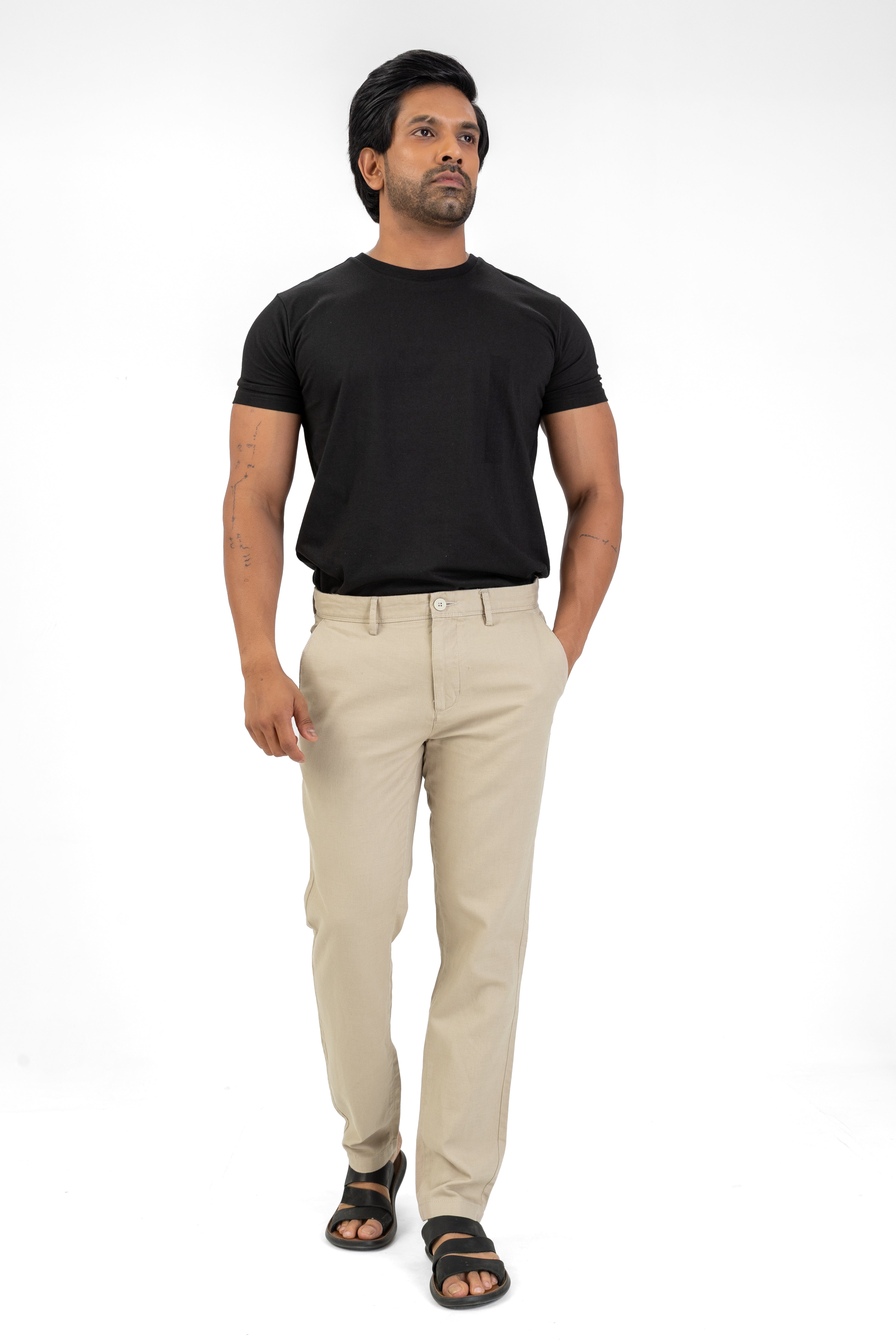 Linen Cotton Basic Pant – Beige