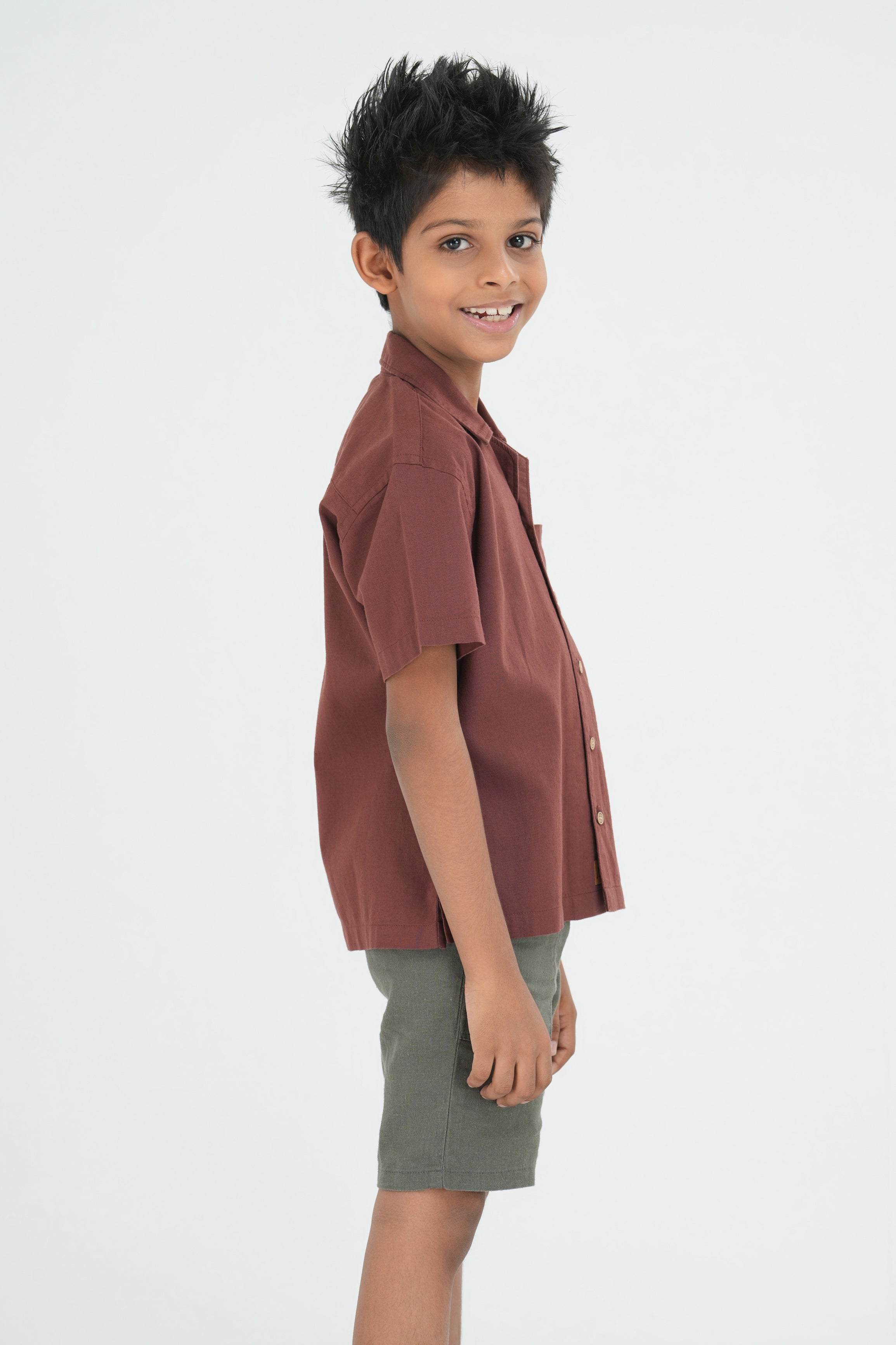 Kids' Linen Cotton Shirt – Burnt Brown | AnationZ Junior