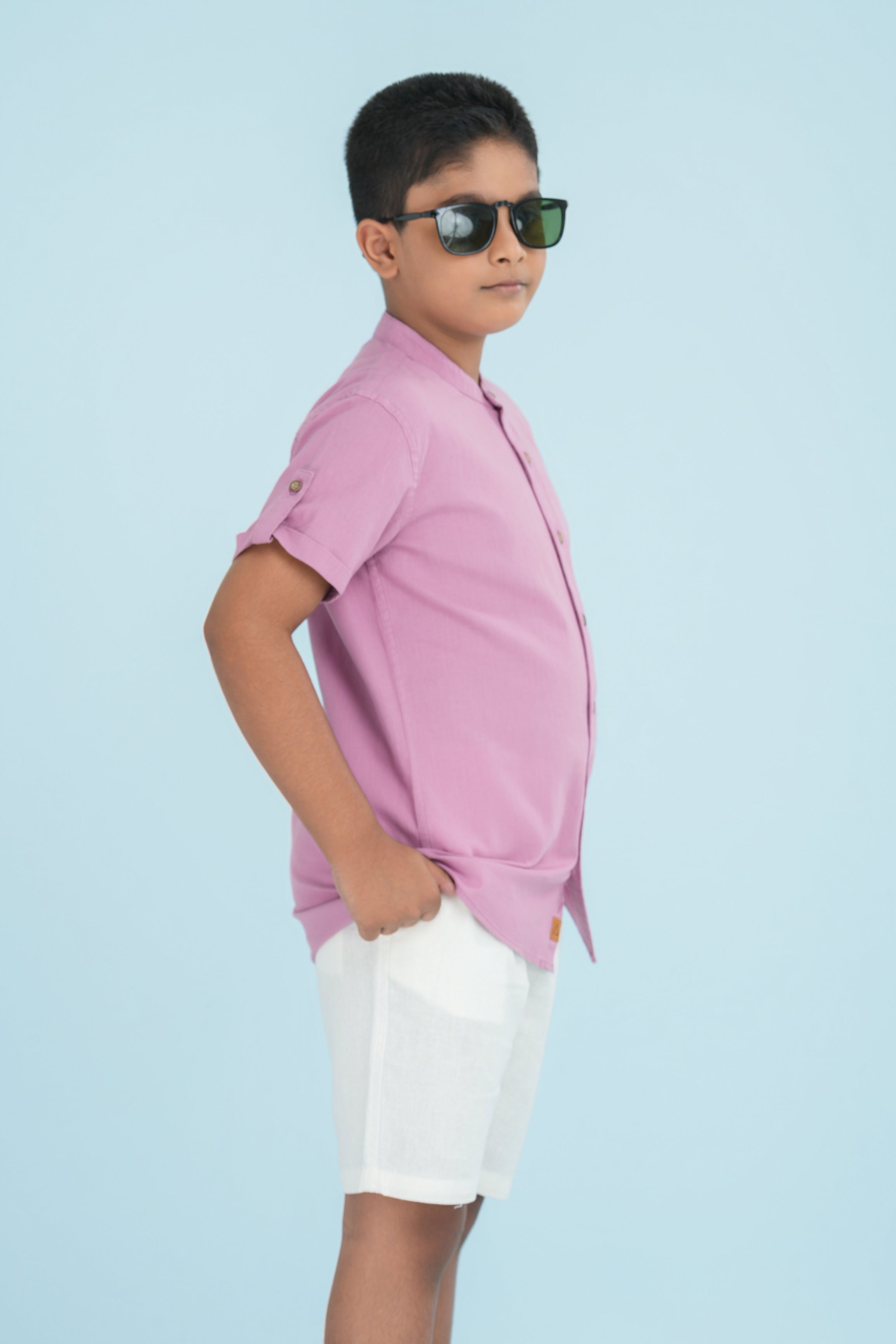 Kids' Linen Cotton Shirt with Sleeve Detail – Dusty Rose | AnationZ Junior