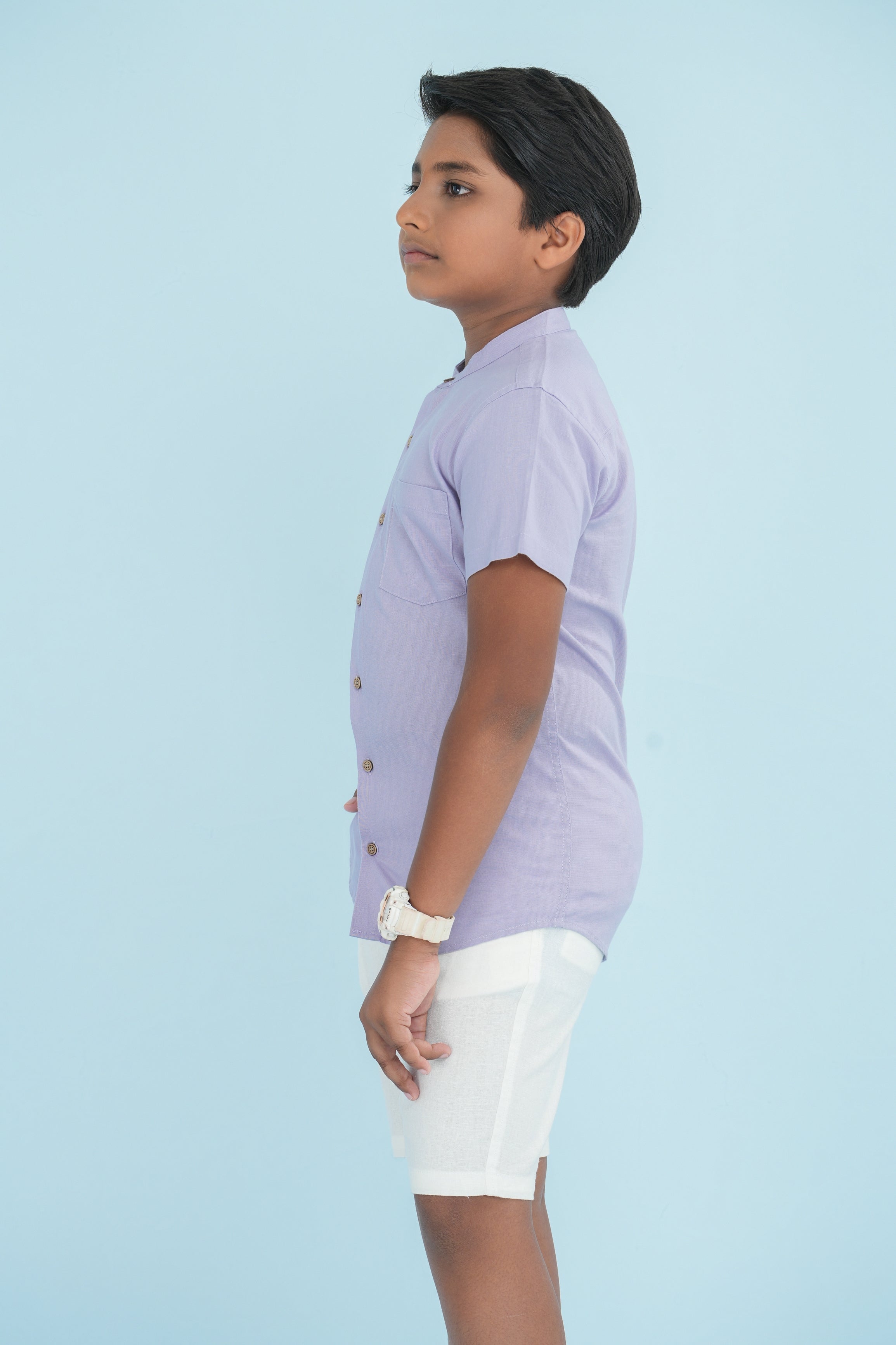 Kids' Linen Cuban Collar Shirt – Dusty Lilac | AnationZ Junior