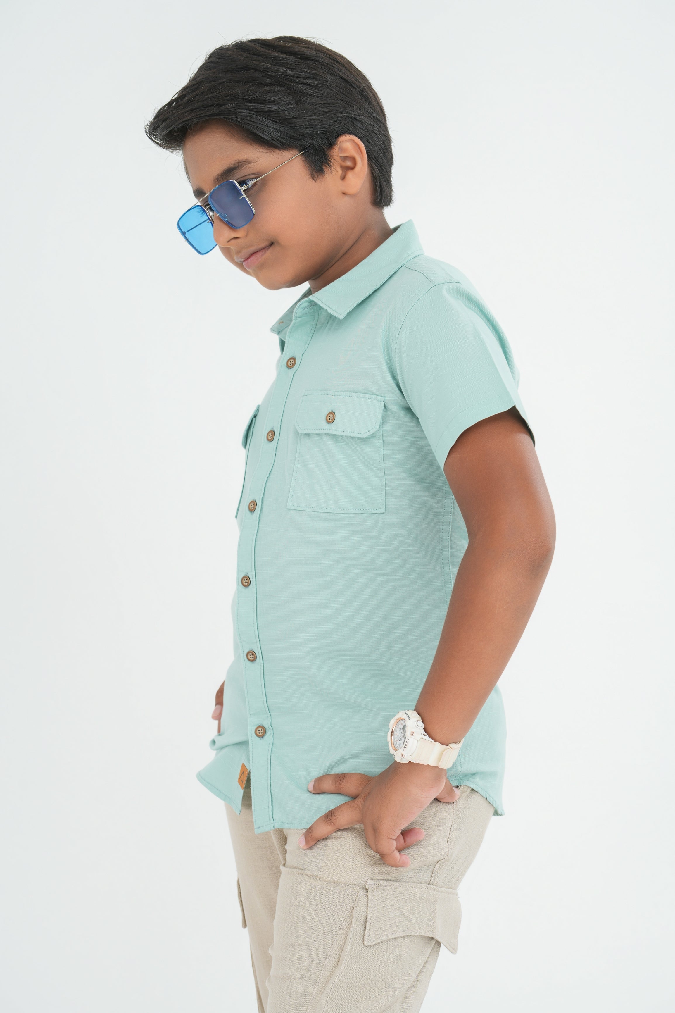 Kids' Cotton Shirt with Double Pocket Flap – Moss Green | AnationZ Junior