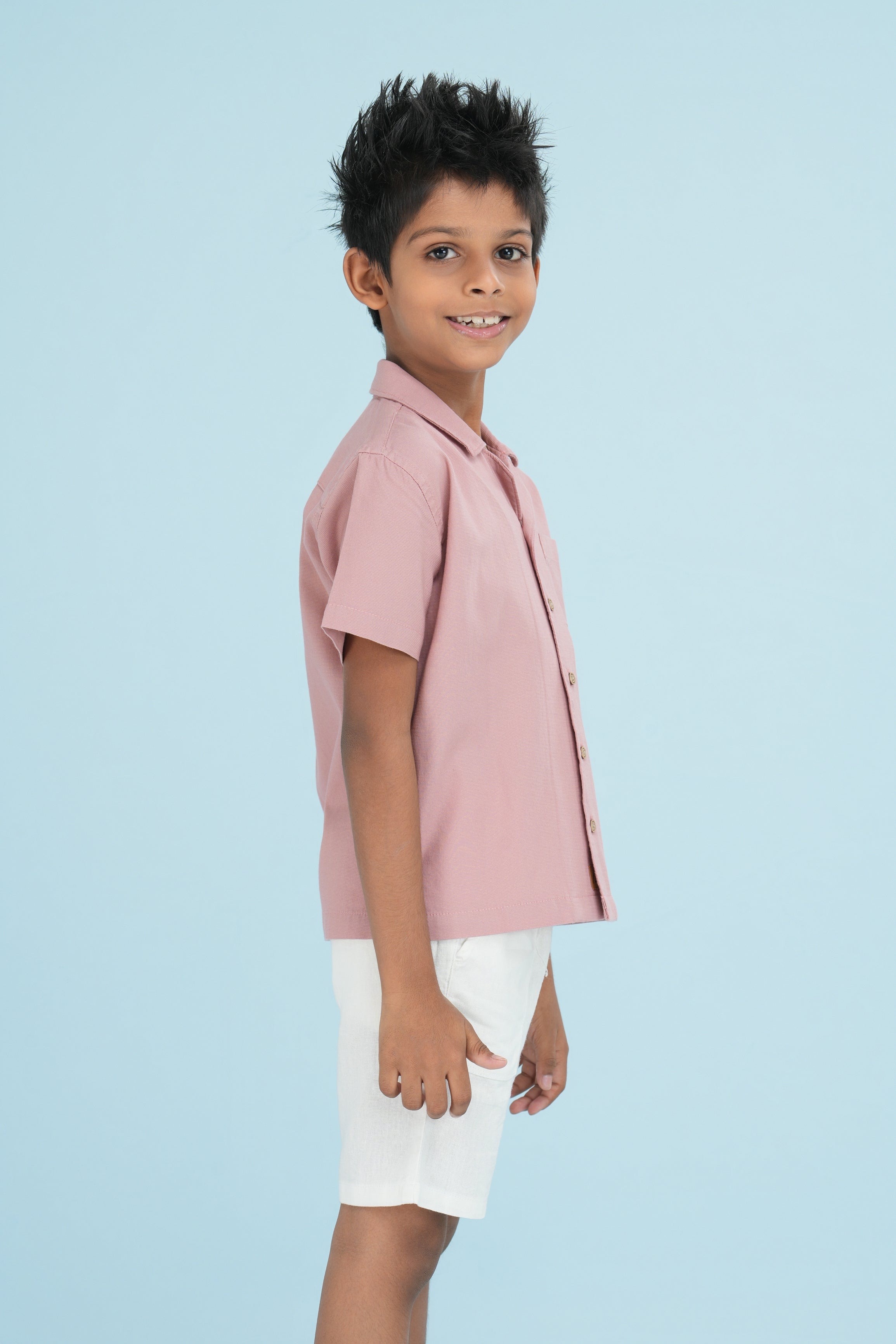 Kids' Cuban Collar Cotton Shirt – Pink | AnationZ Junior