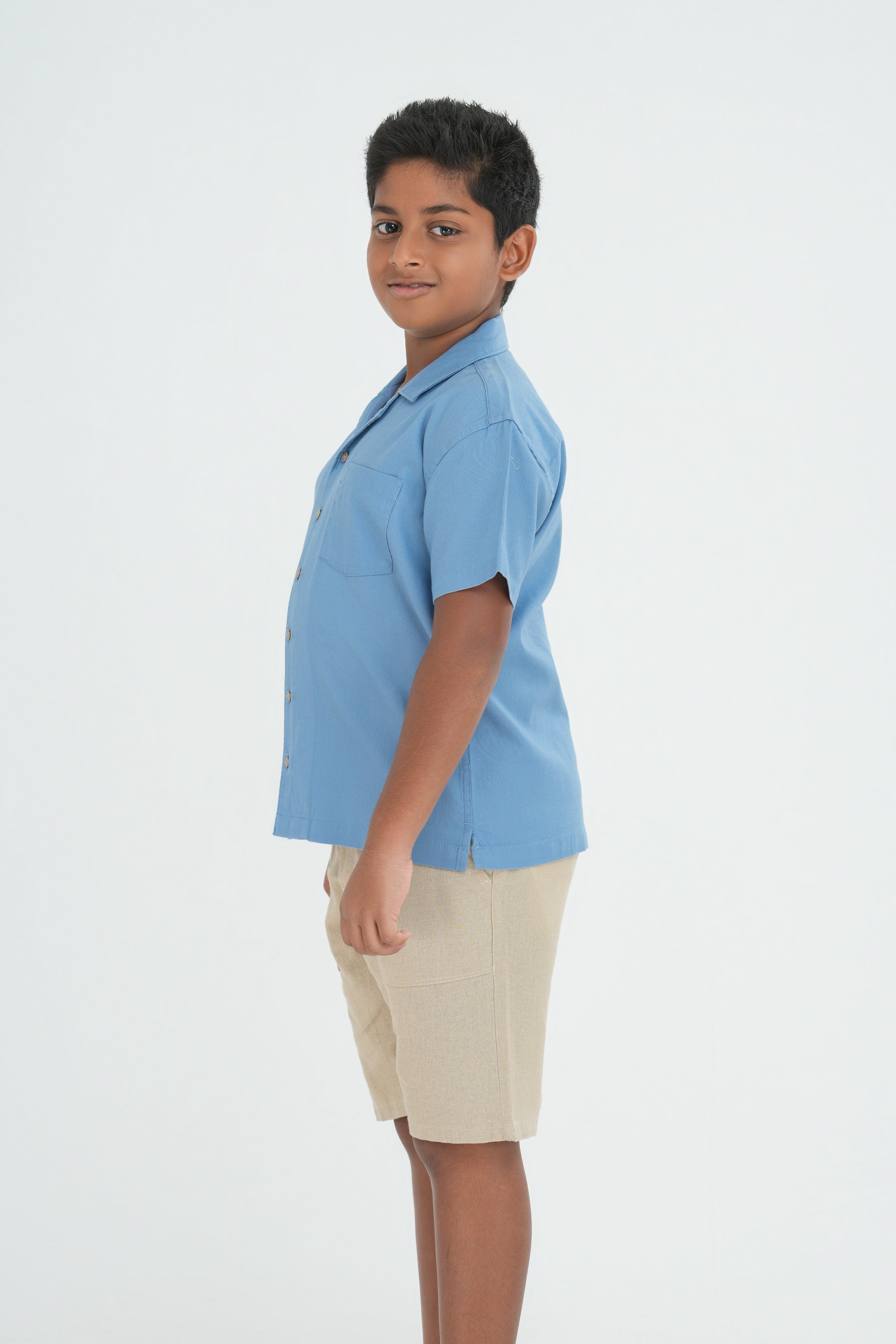 Kids' Cuban Collar Cotton Shirt – Light Blue | AnationZ Junior