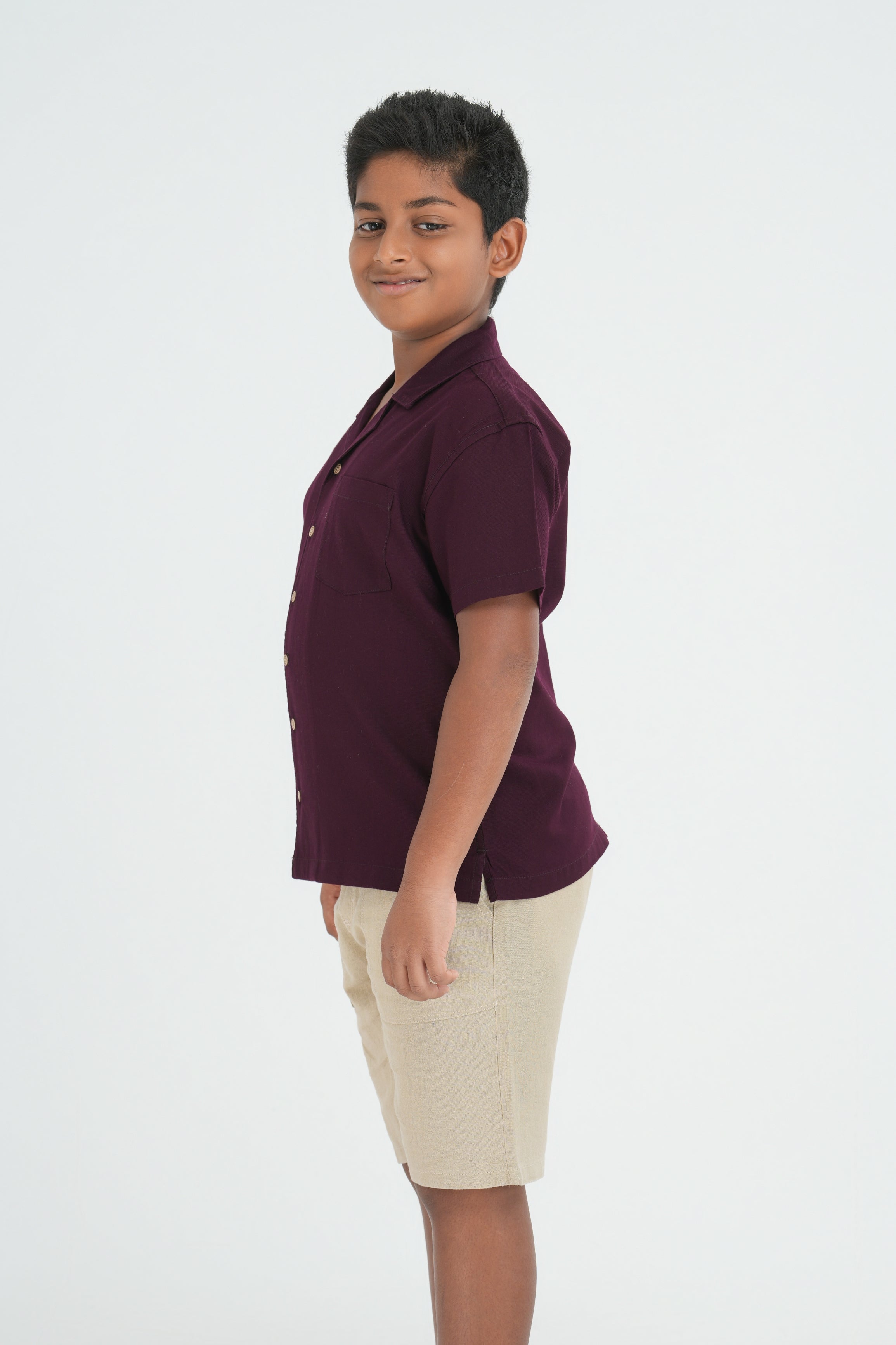 Kids' Cuban Collar Cotton Shirt – Maroon | AnationZ Junior