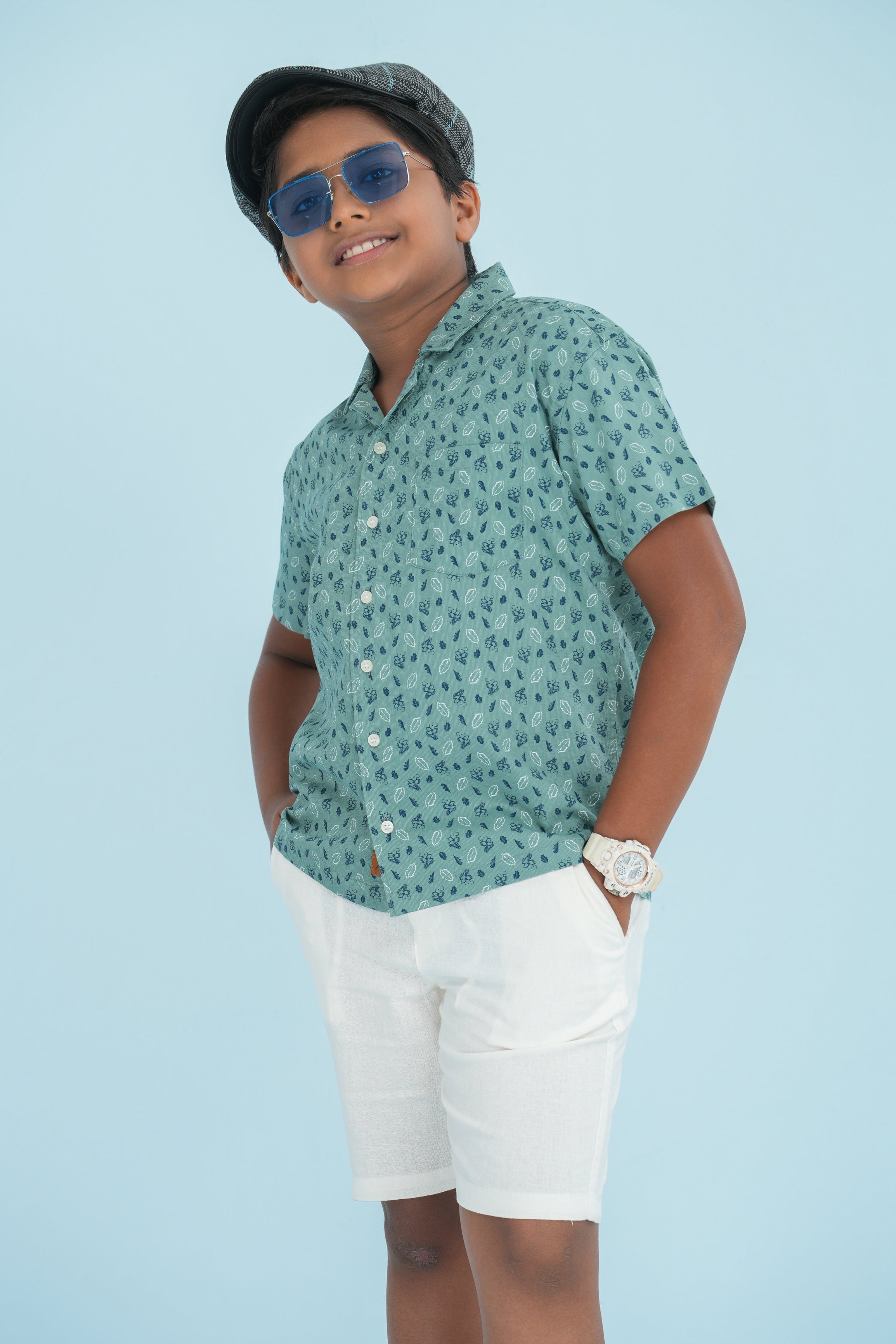 Kids’ Printed Shirt – Olive Leaf Sketch | AnationZ Junior