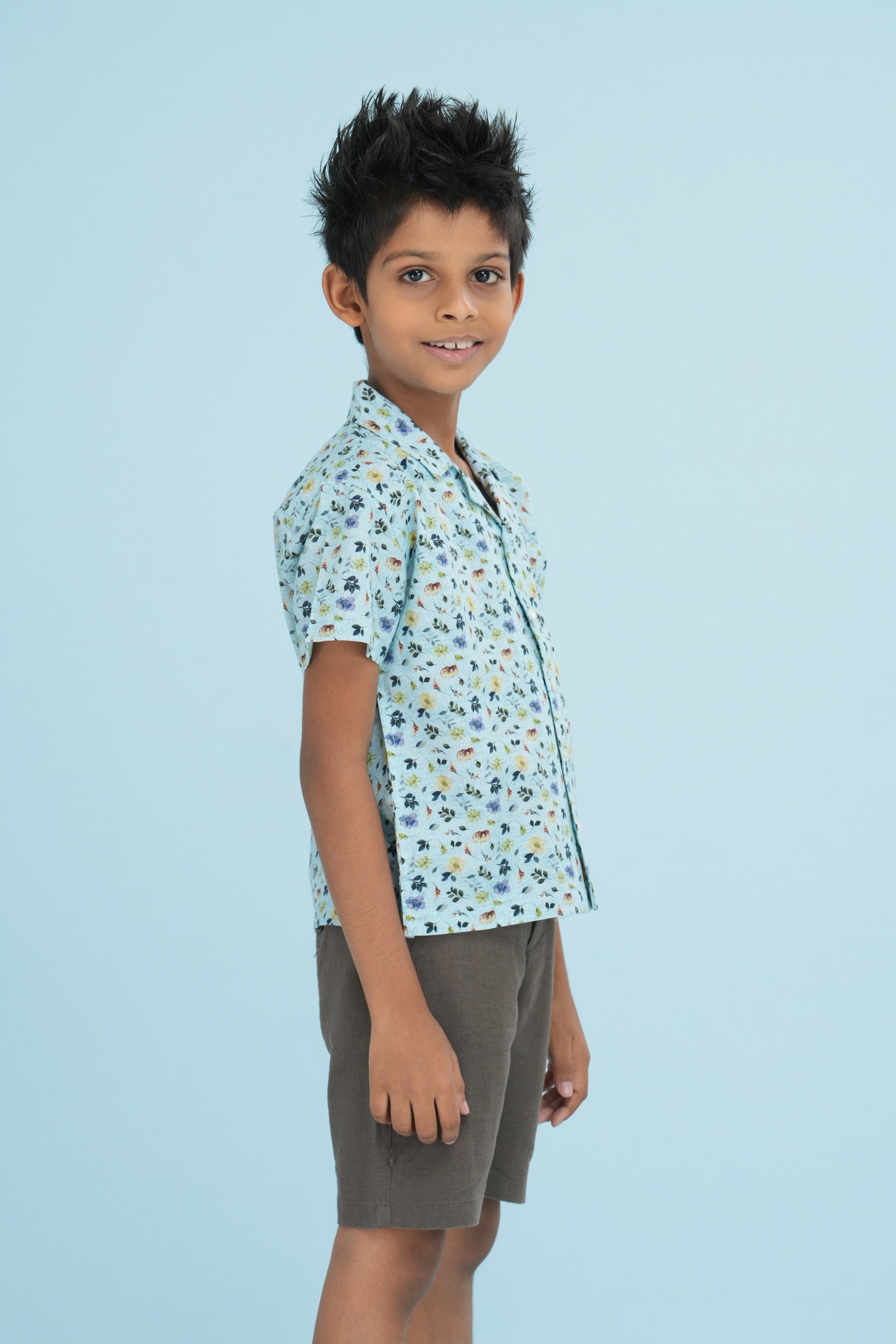 Kids’ Printed Shirt – Blue-Green Garden | AnationZ Junior