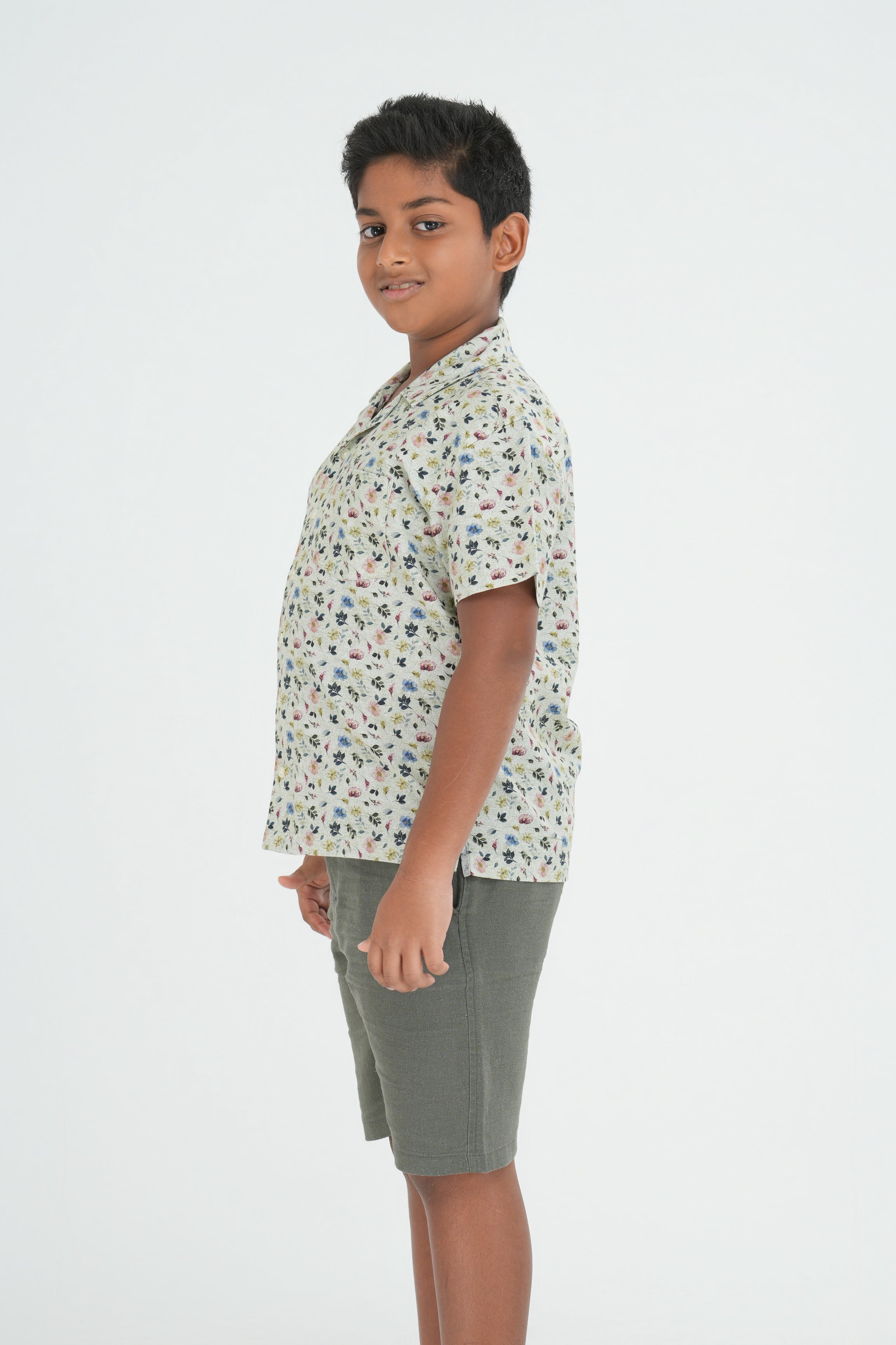 Kids’ Printed Shirt – Khaki Floral Fade | AnationZ Junior