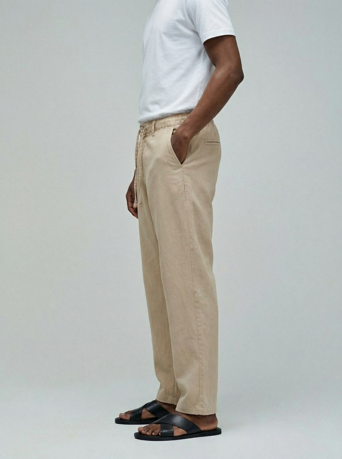 Linen Blend Relaxed Pant – Sandstone Beige