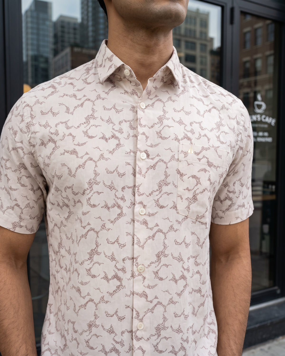 Linen Cotton Printed Short Sleeve Shirt – Peach
