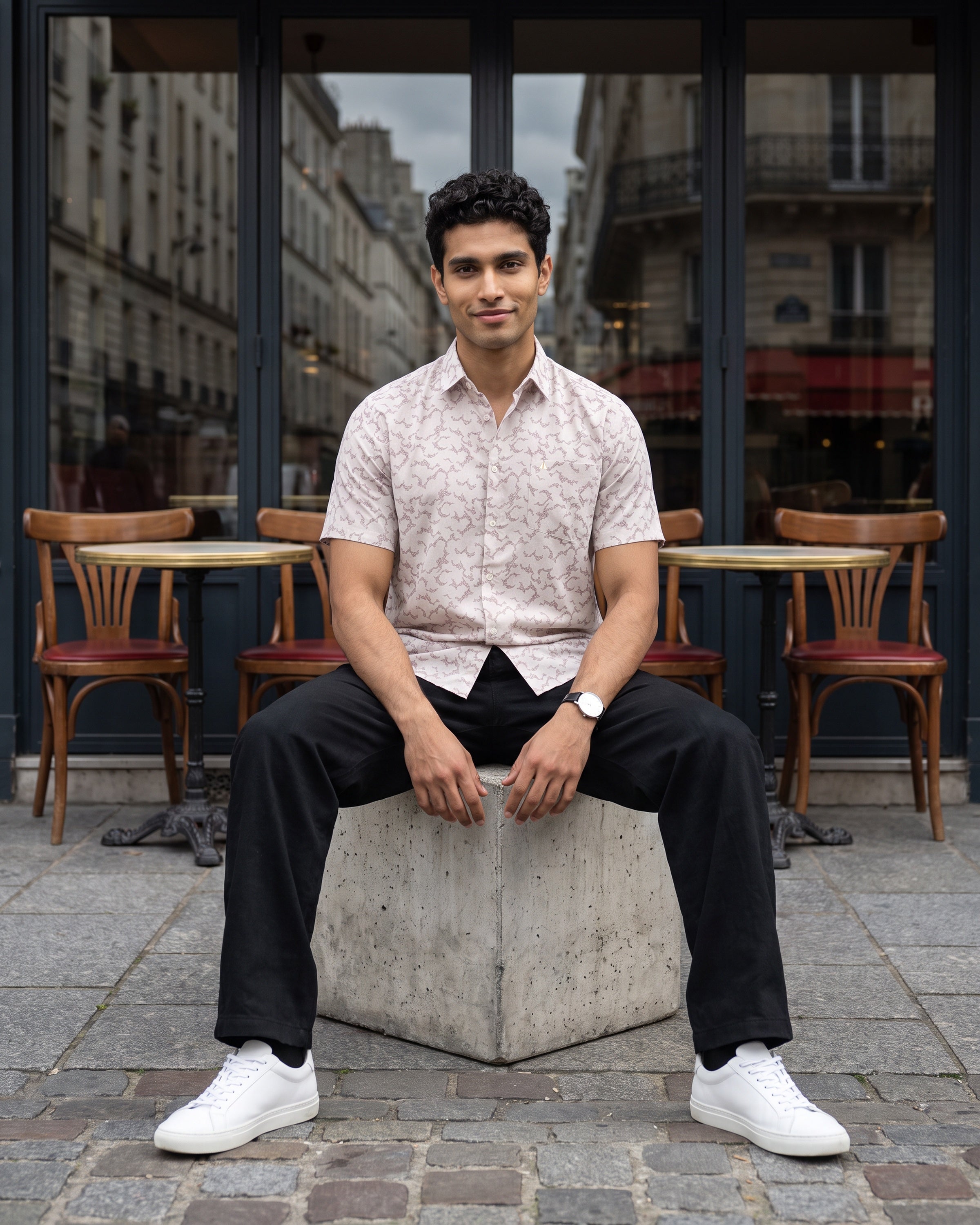 Linen Cotton Printed Short Sleeve Shirt – Peach