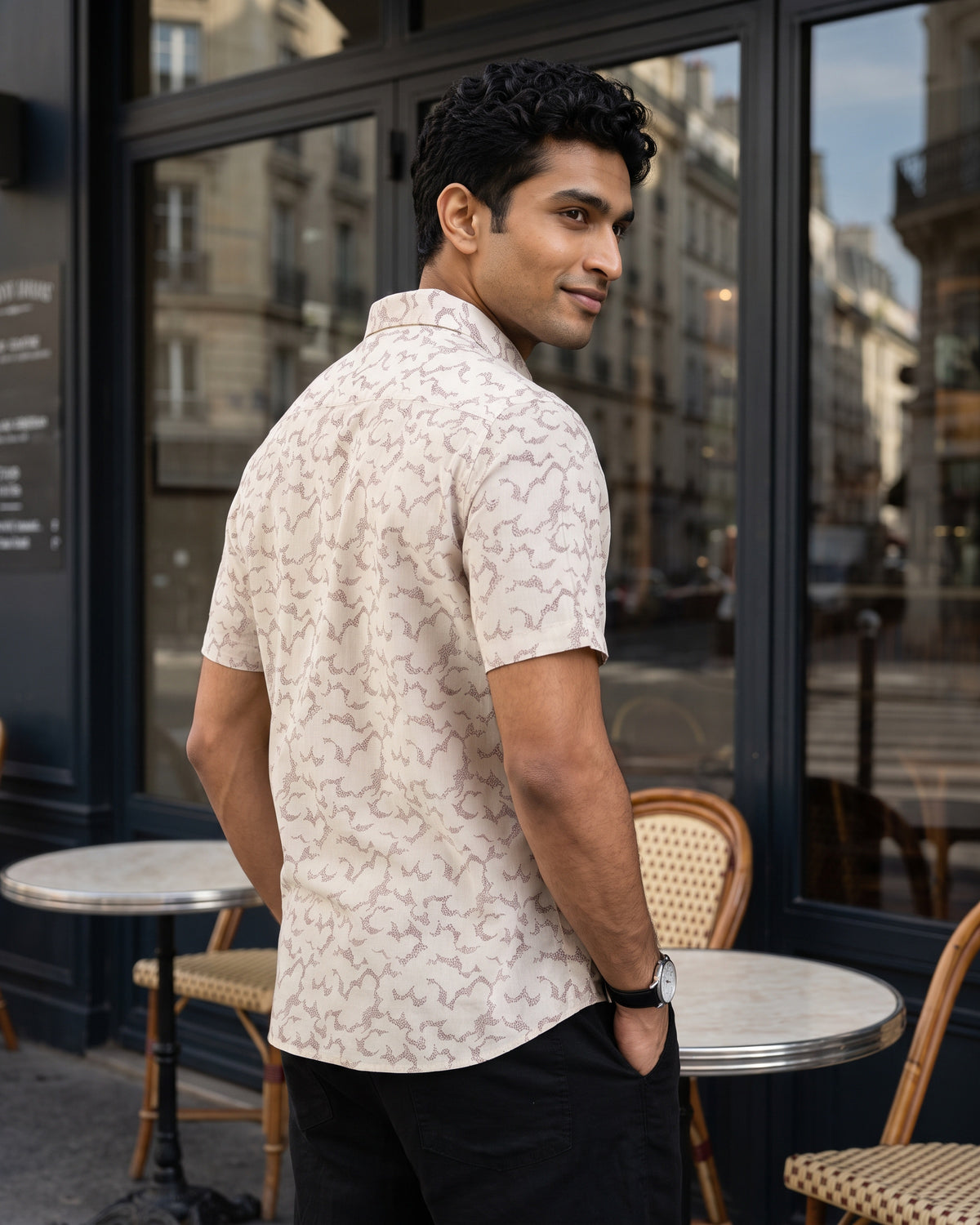 Linen Cotton Printed Short Sleeve Shirt – Peach