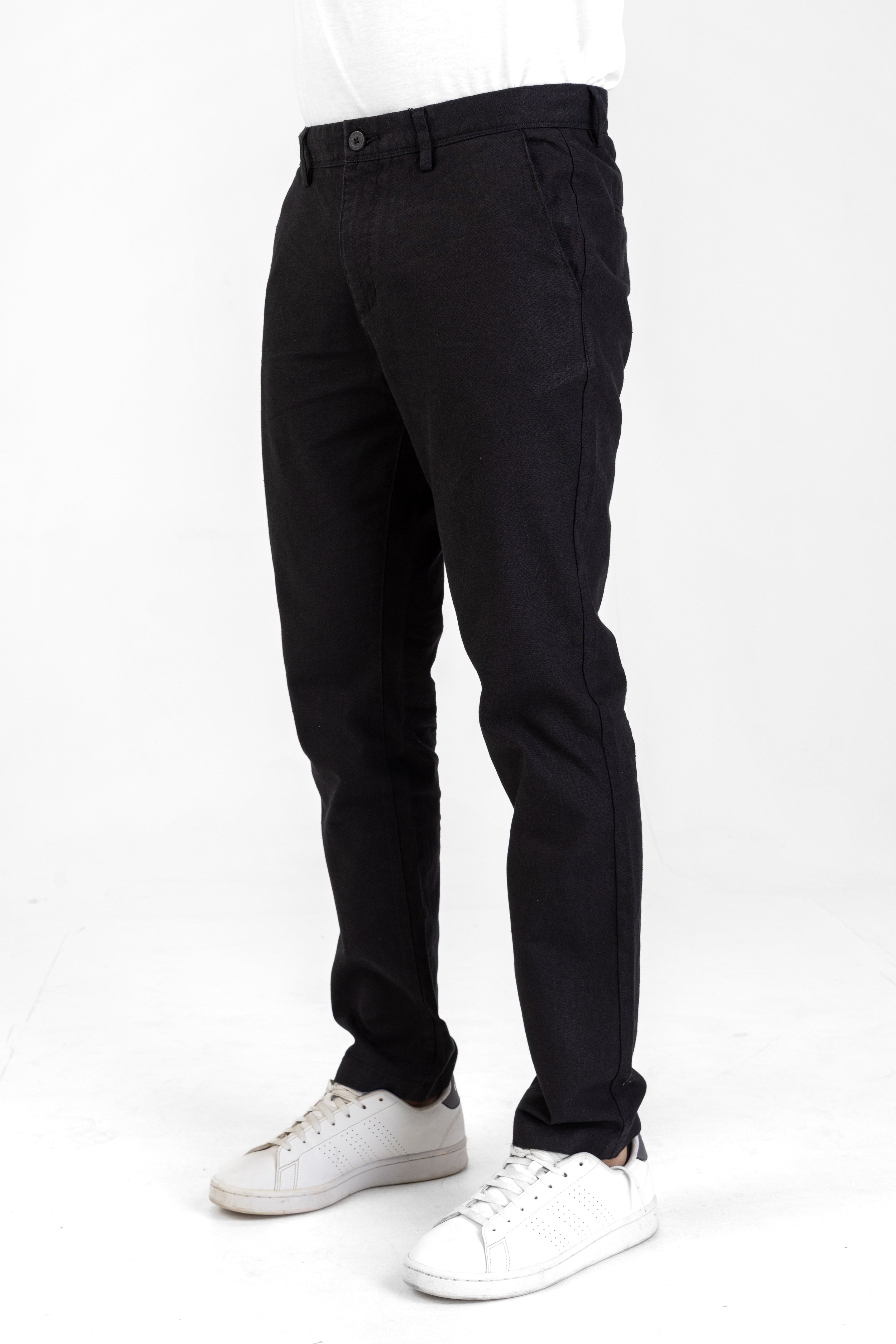 Linen Cotton Basic Pant – Black