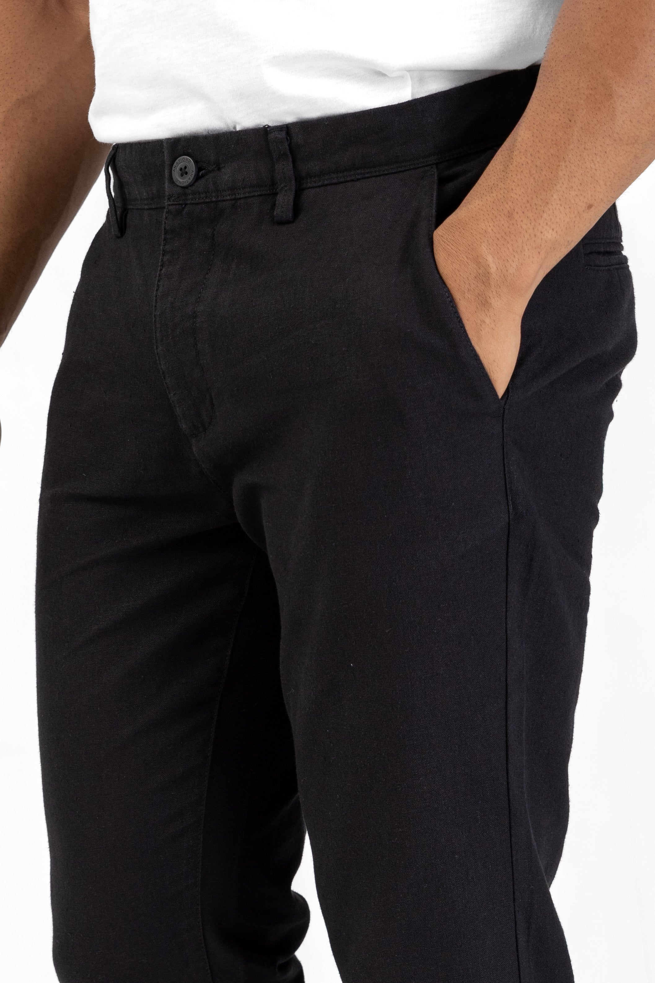 Linen Cotton Basic Pant – Black