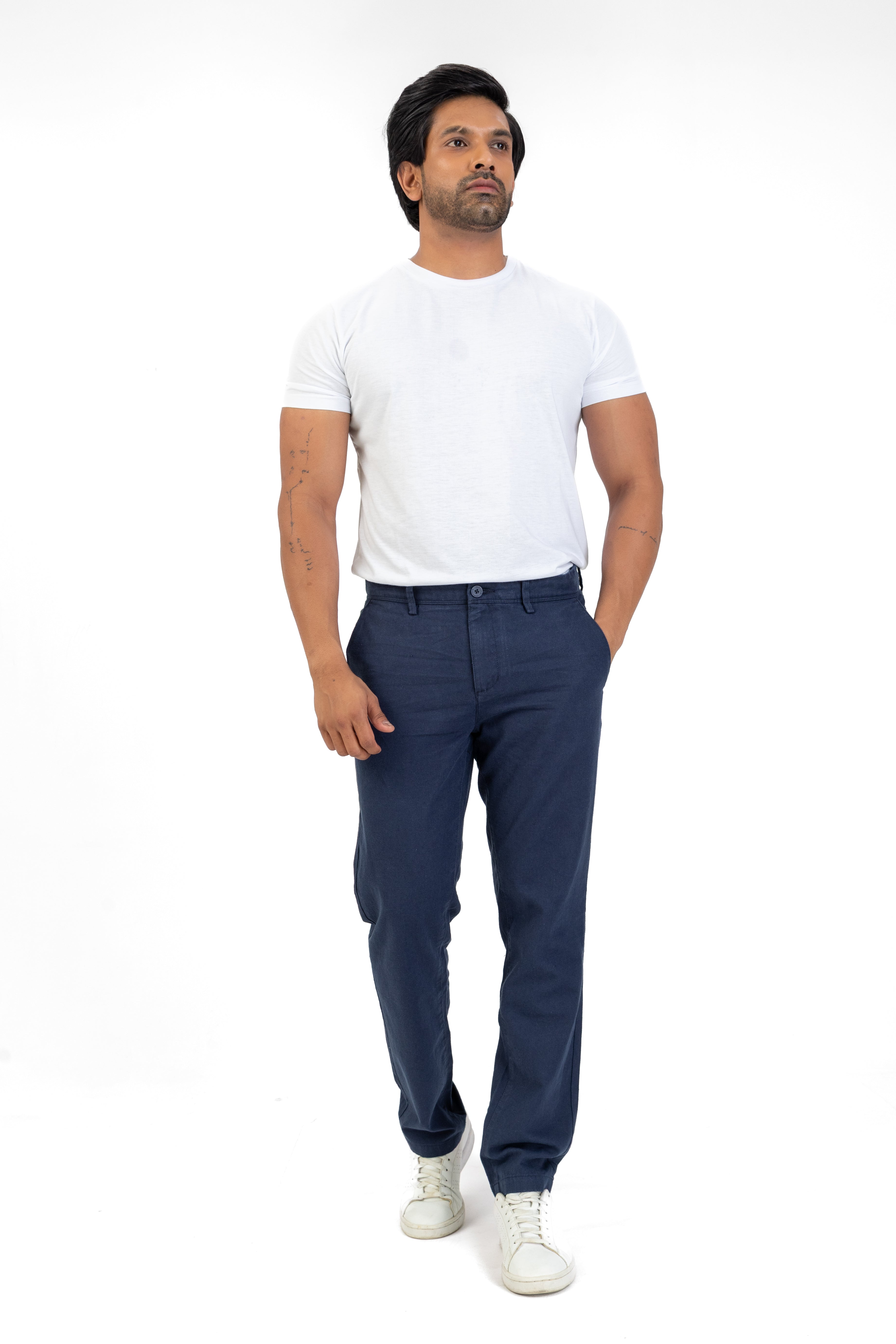 Linen Cotton Basic Pant – Navy
