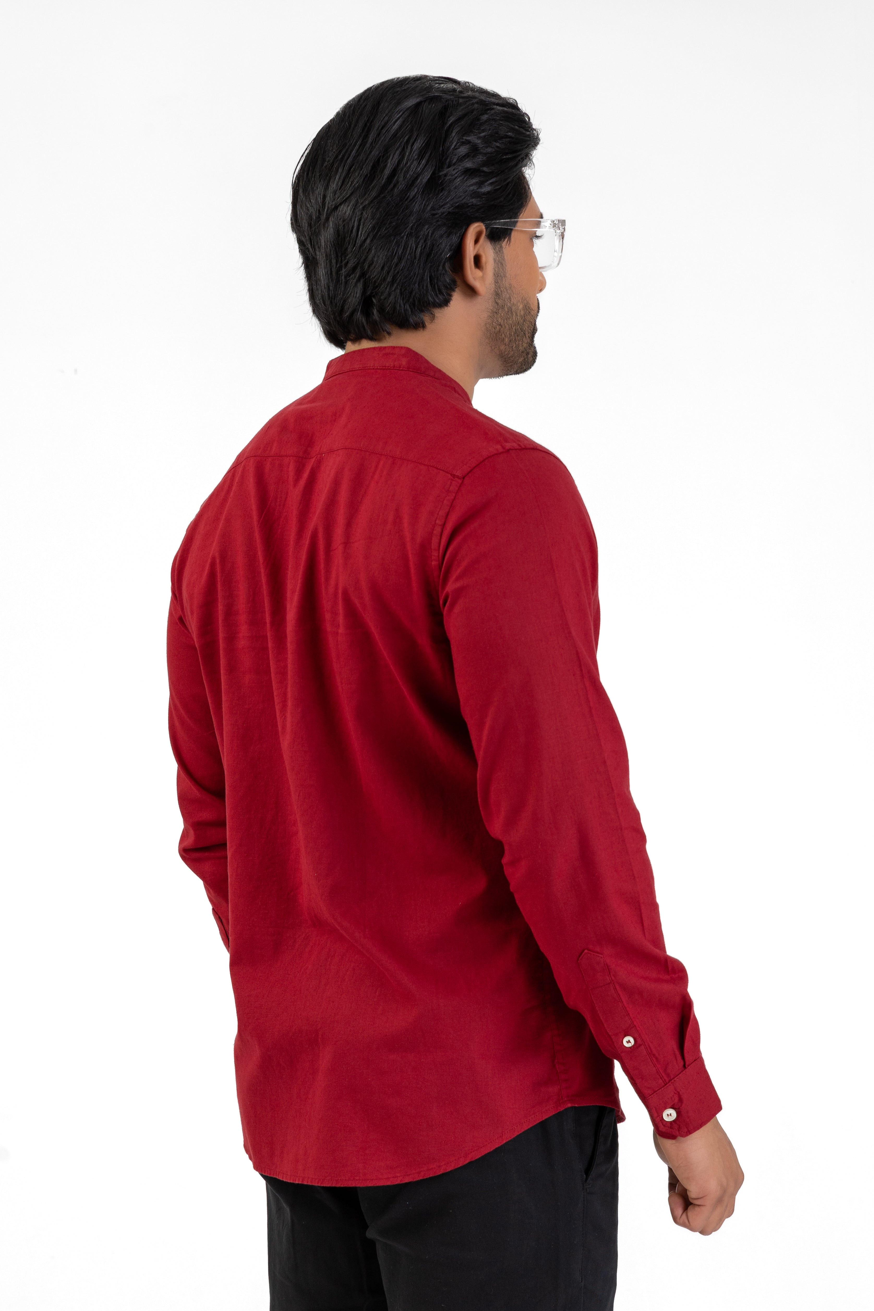 Slub Linen Cotton Chinese Collar Shirt – Maroon