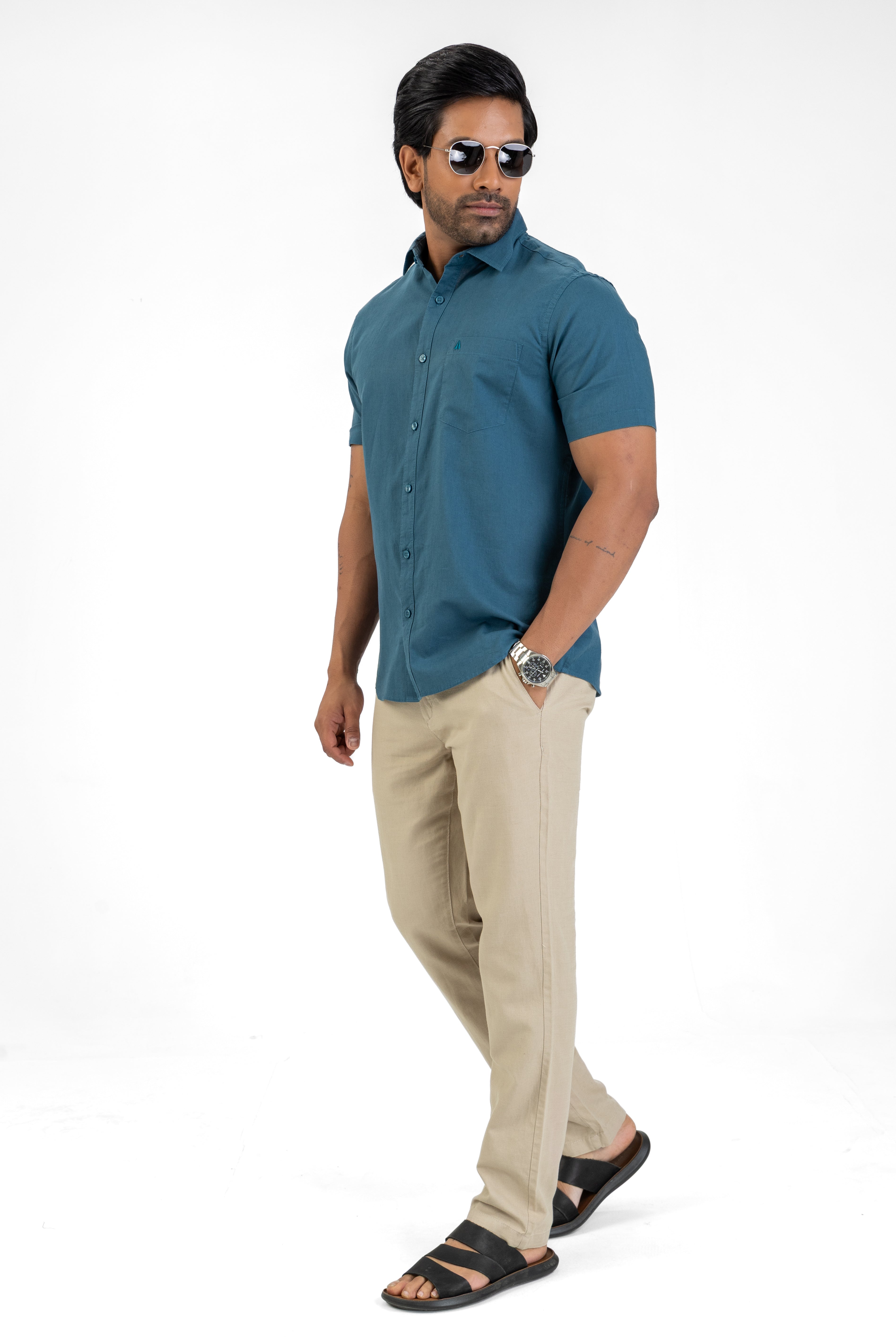 Short Sleeve Linen Cotton Shirt – Royal Blue