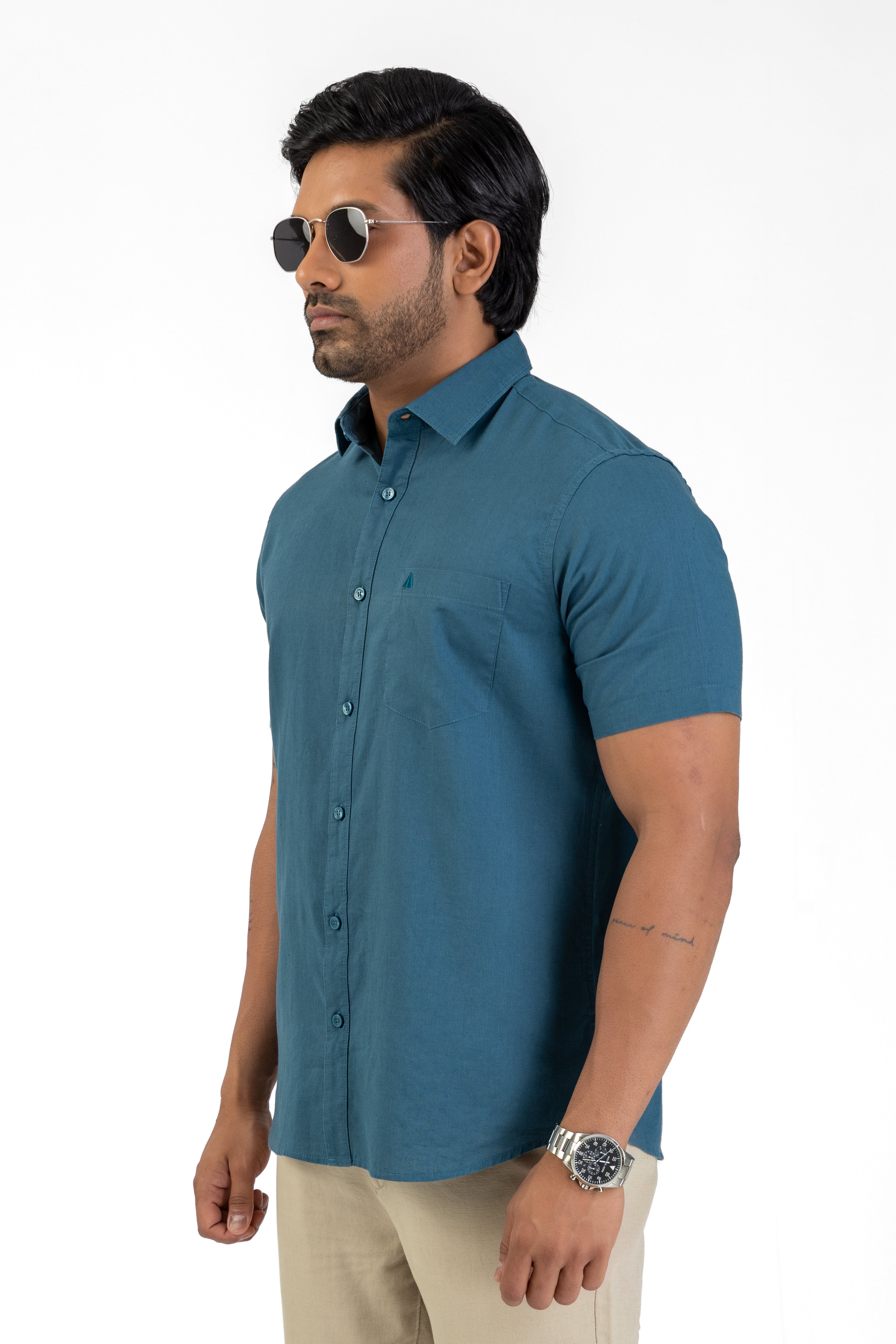Short Sleeve Linen Cotton Shirt – Royal Blue