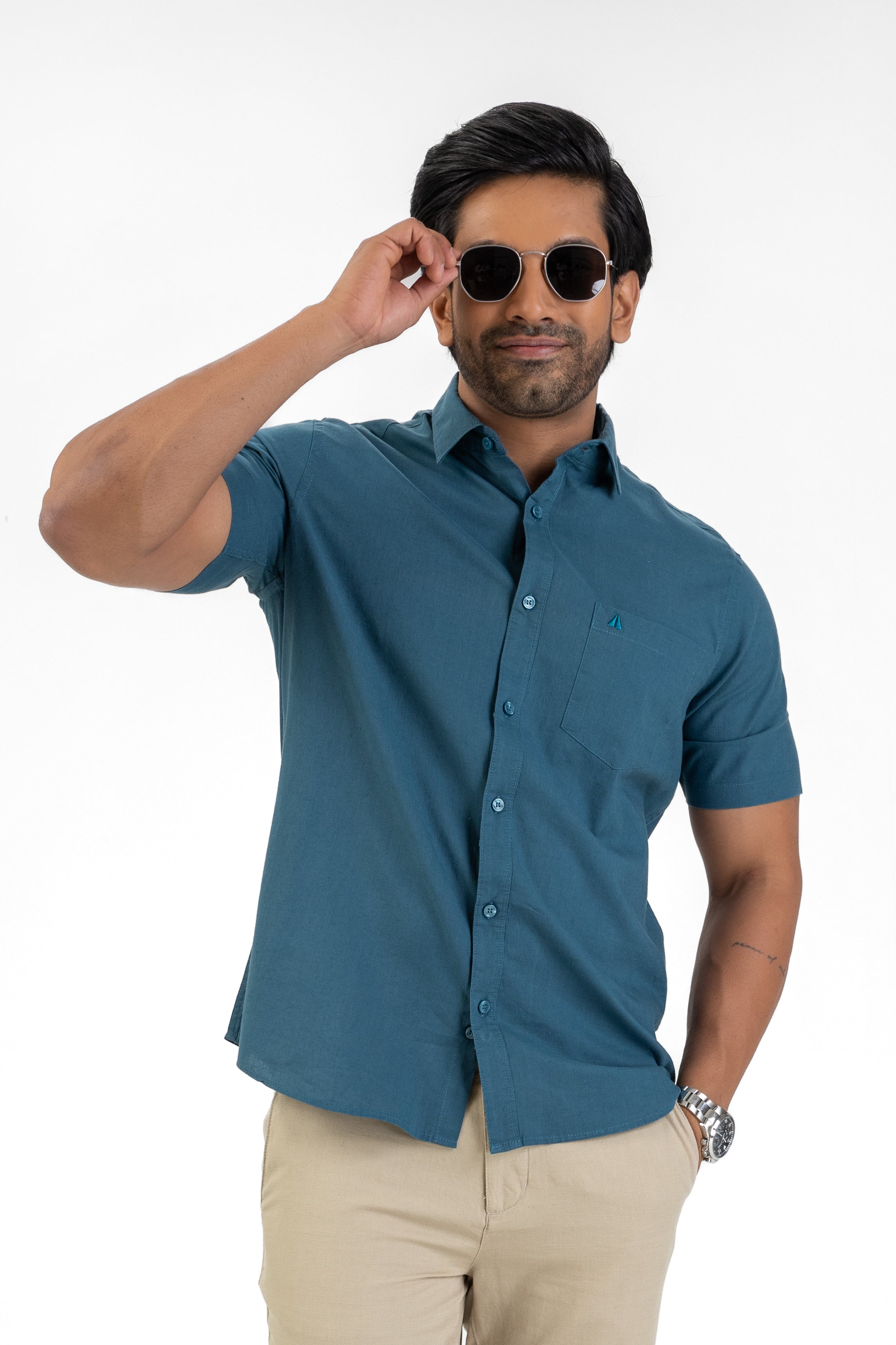 Short Sleeve Linen Cotton Shirt – Royal Blue