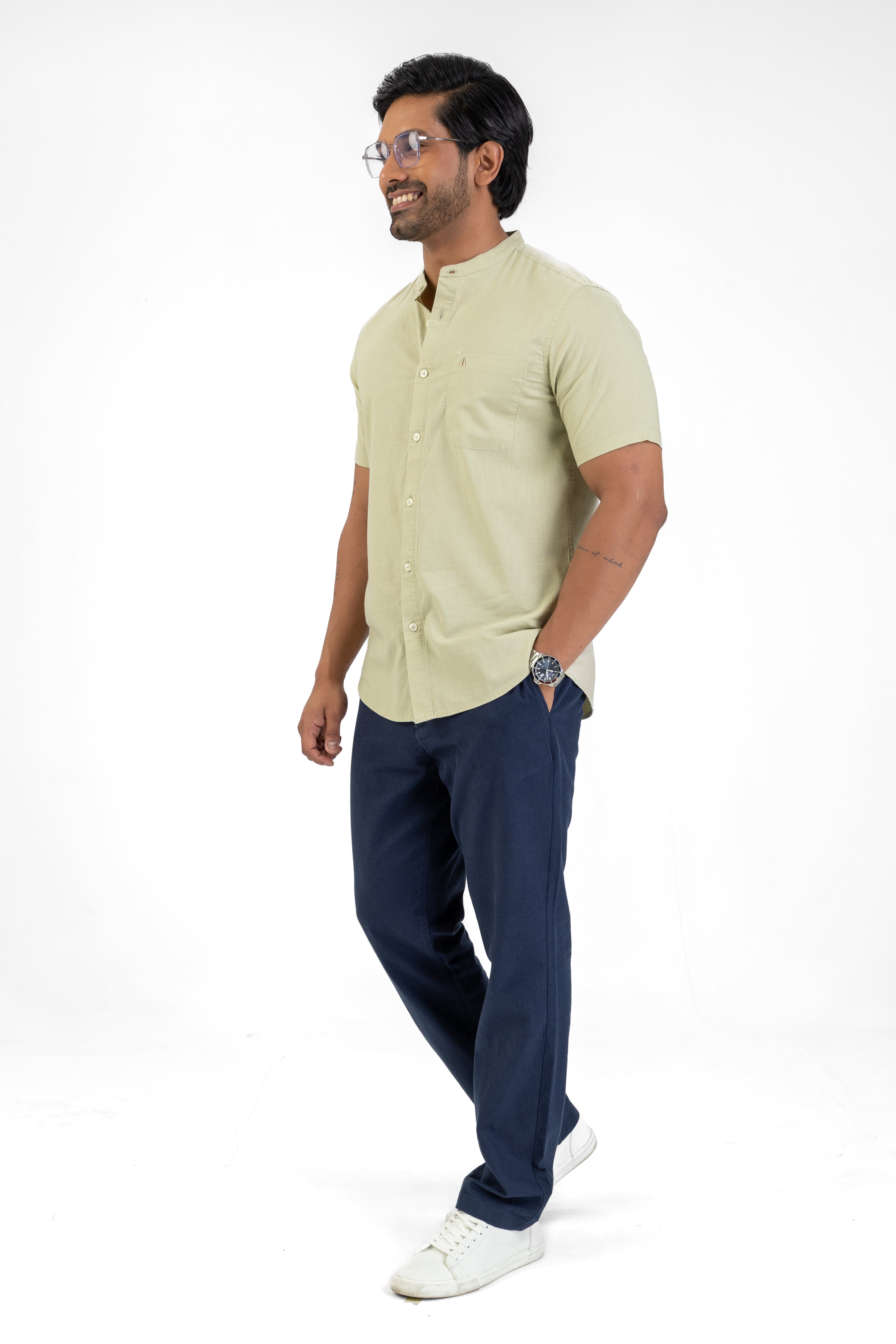 Chinese Collar Short Sleeve Shirt – Light Green