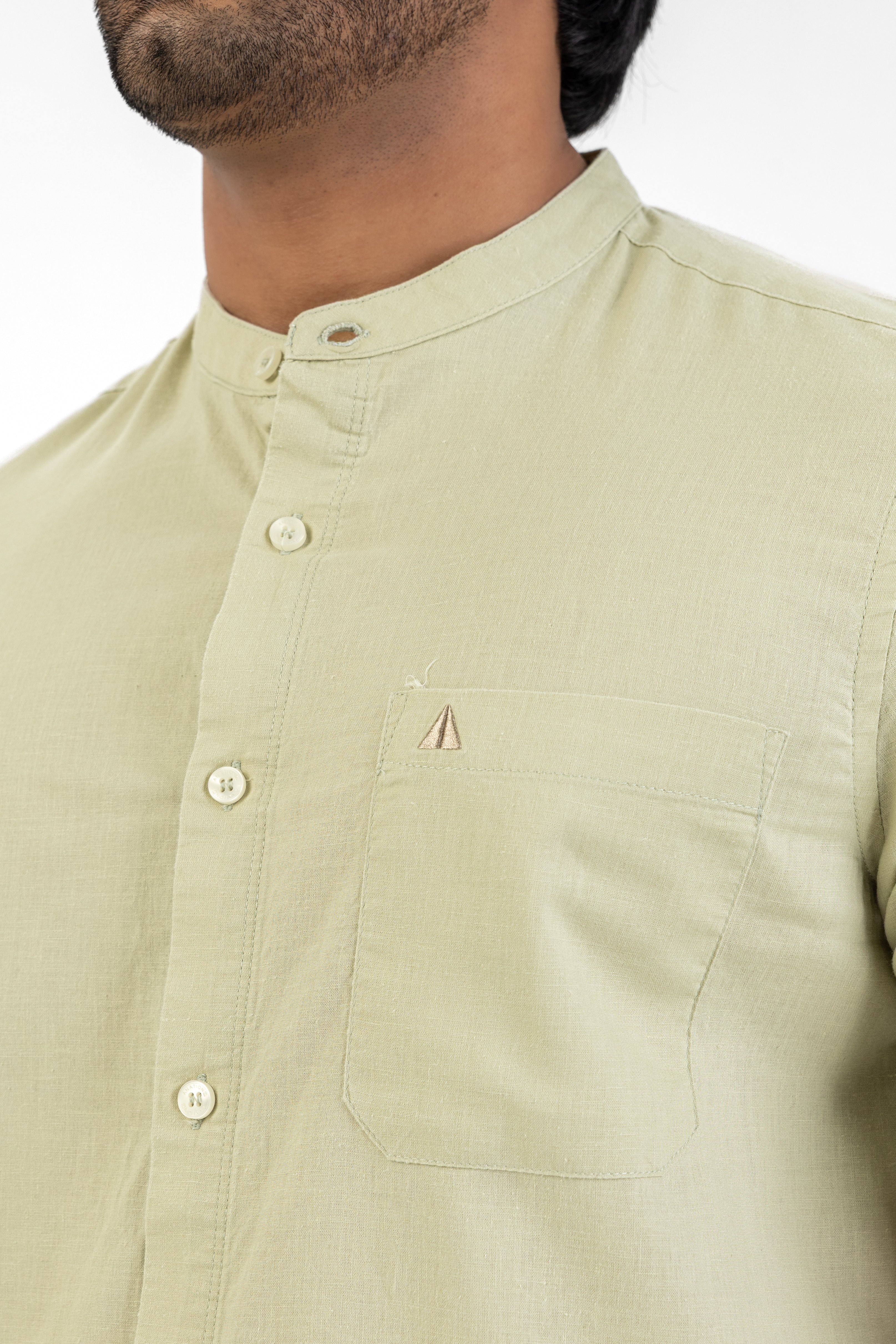 Chinese Collar Short Sleeve Shirt – Light Green