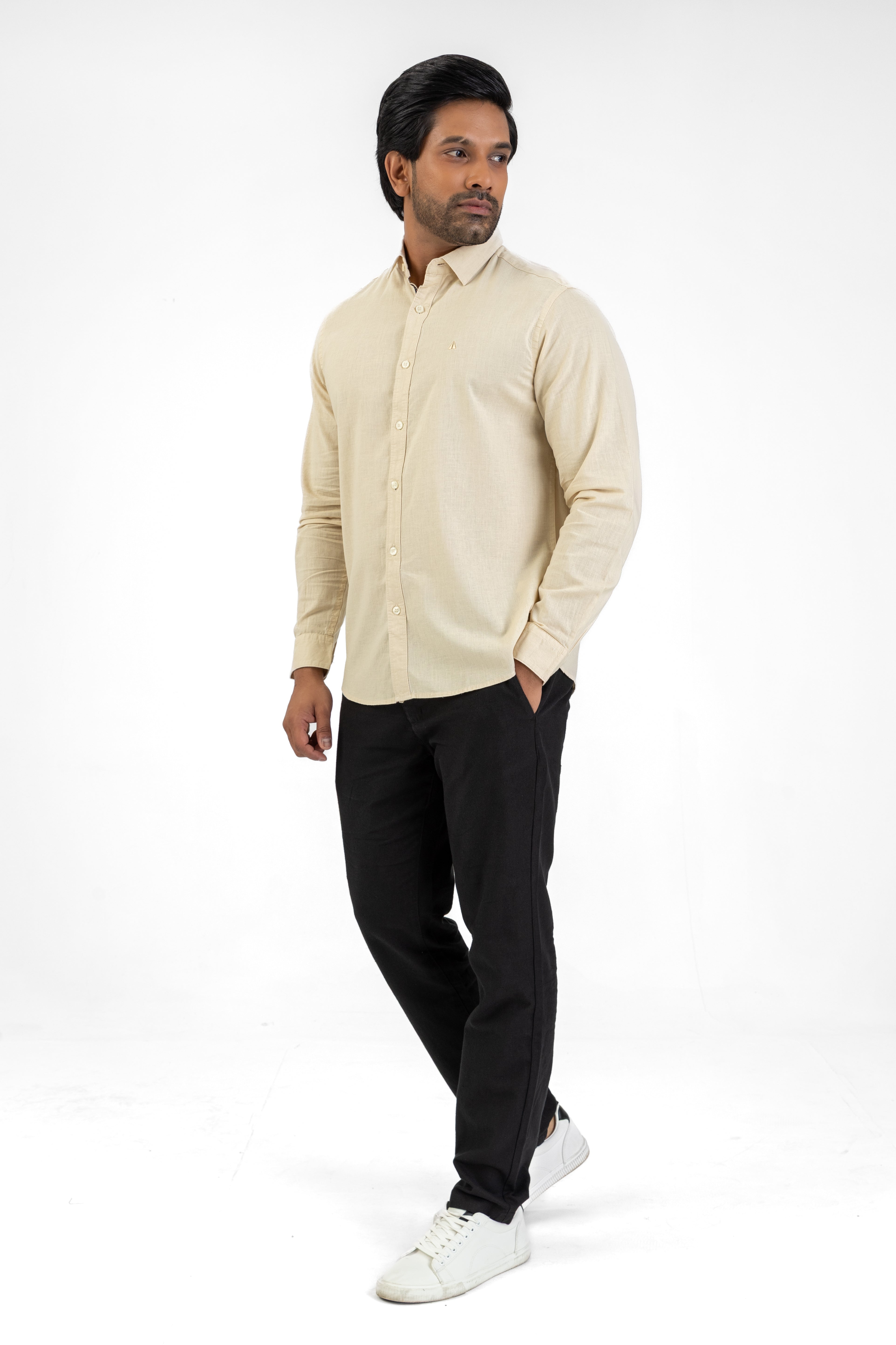 Linen Cotton Long Sleeve Shirt – Beige