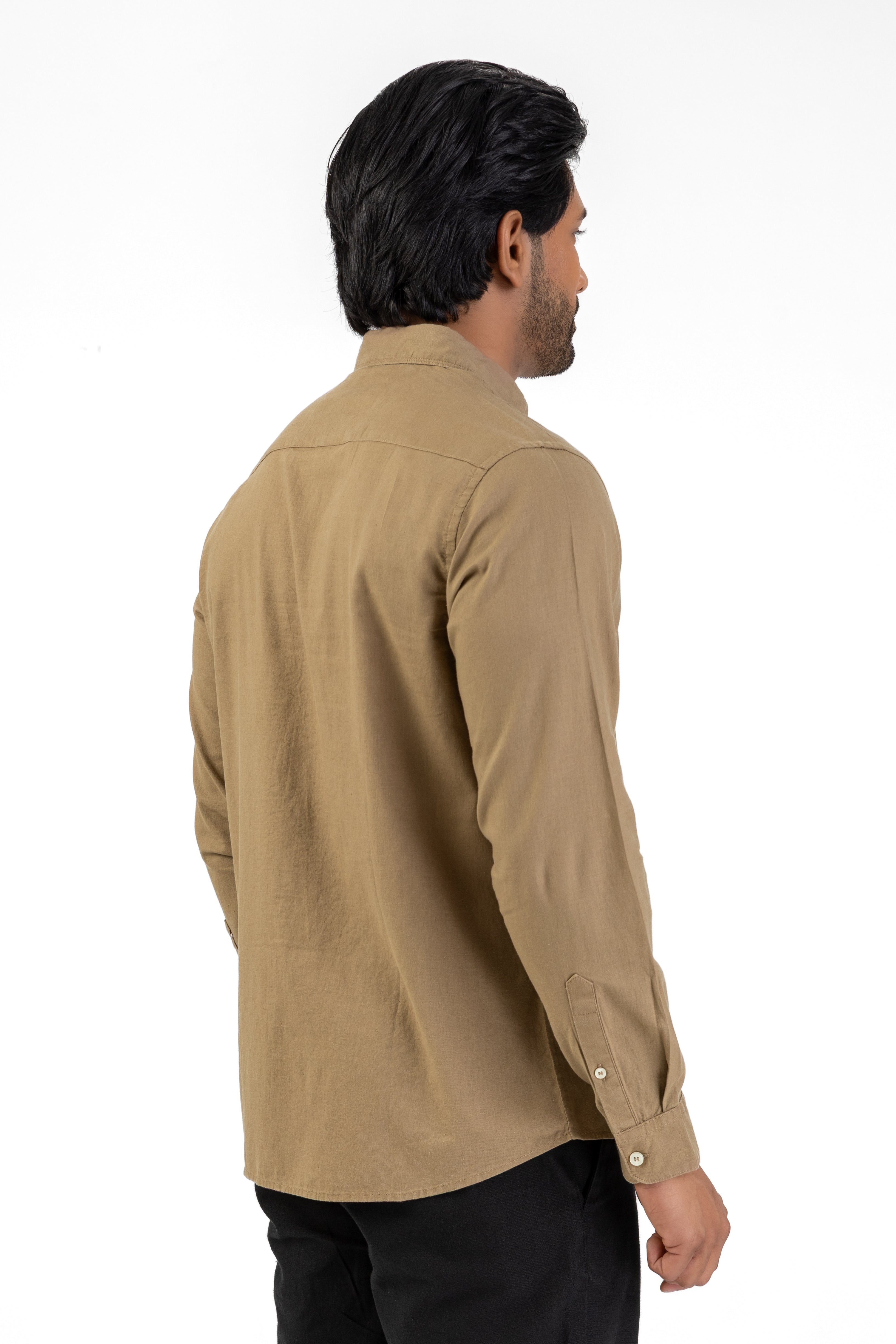 Linen Cotton Long Sleeve Shirt – Light Brown