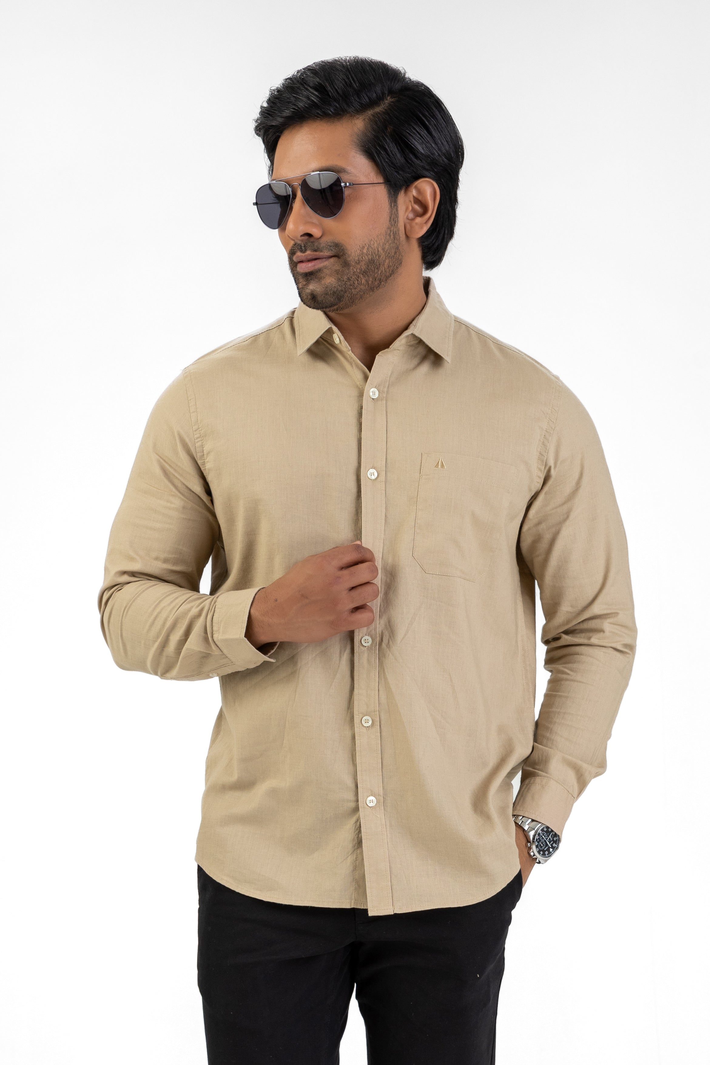 Linen Cotton Long Sleeve Shirt – Camel
