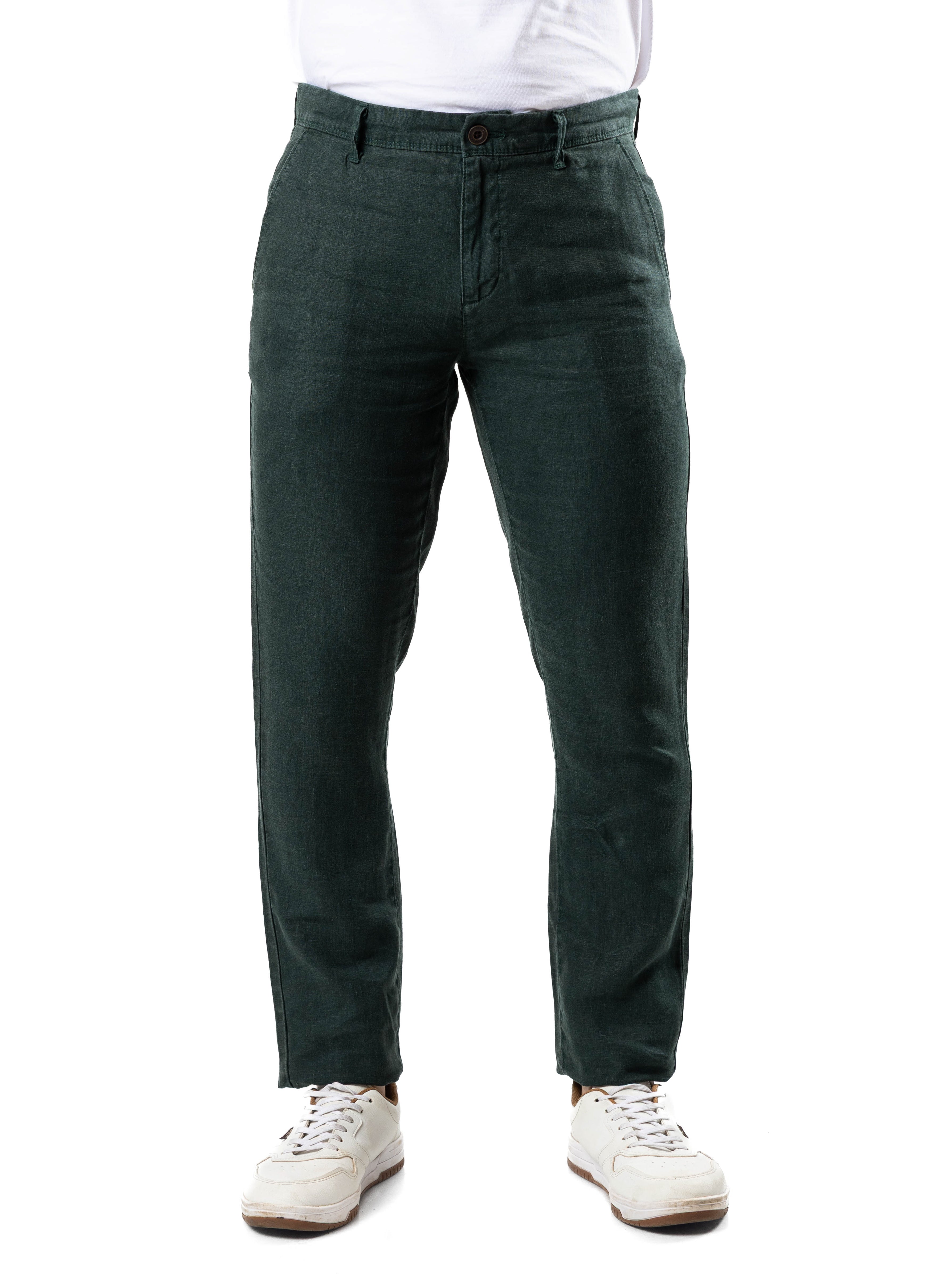 100% Premium Linen Pant – Dark Green