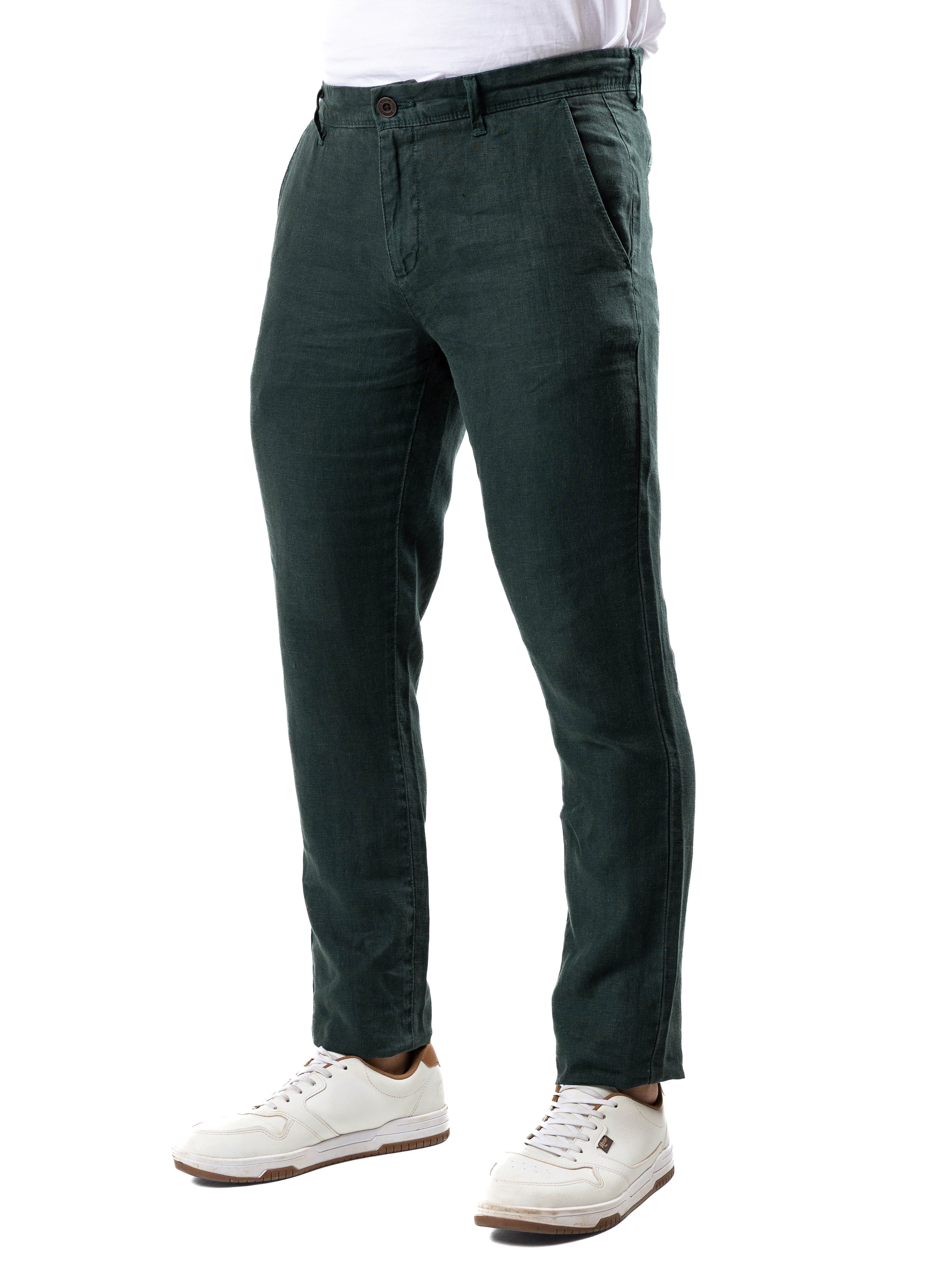 100% Premium Linen Pant – Dark Green