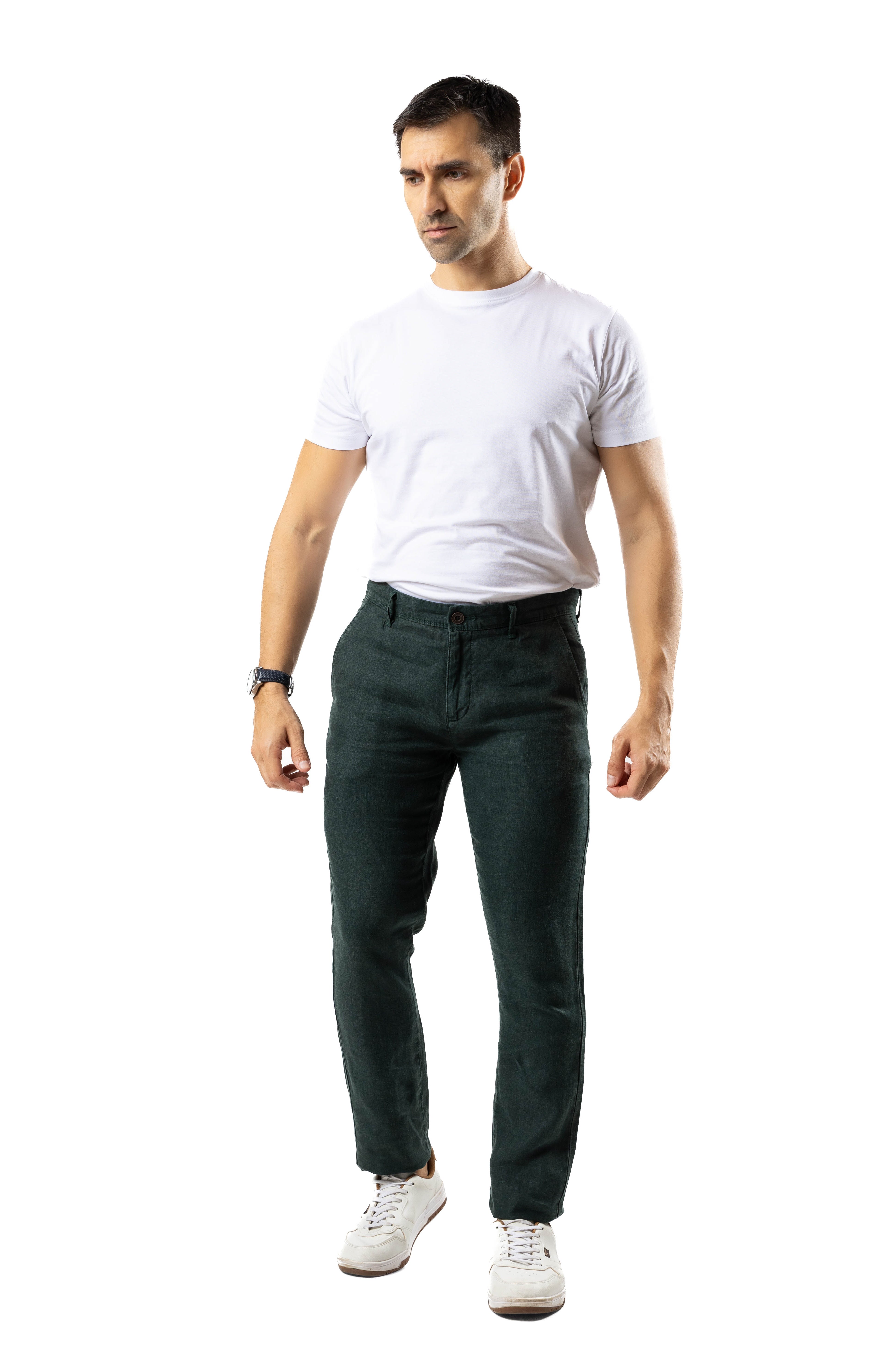 100% Premium Linen Pant – Dark Green