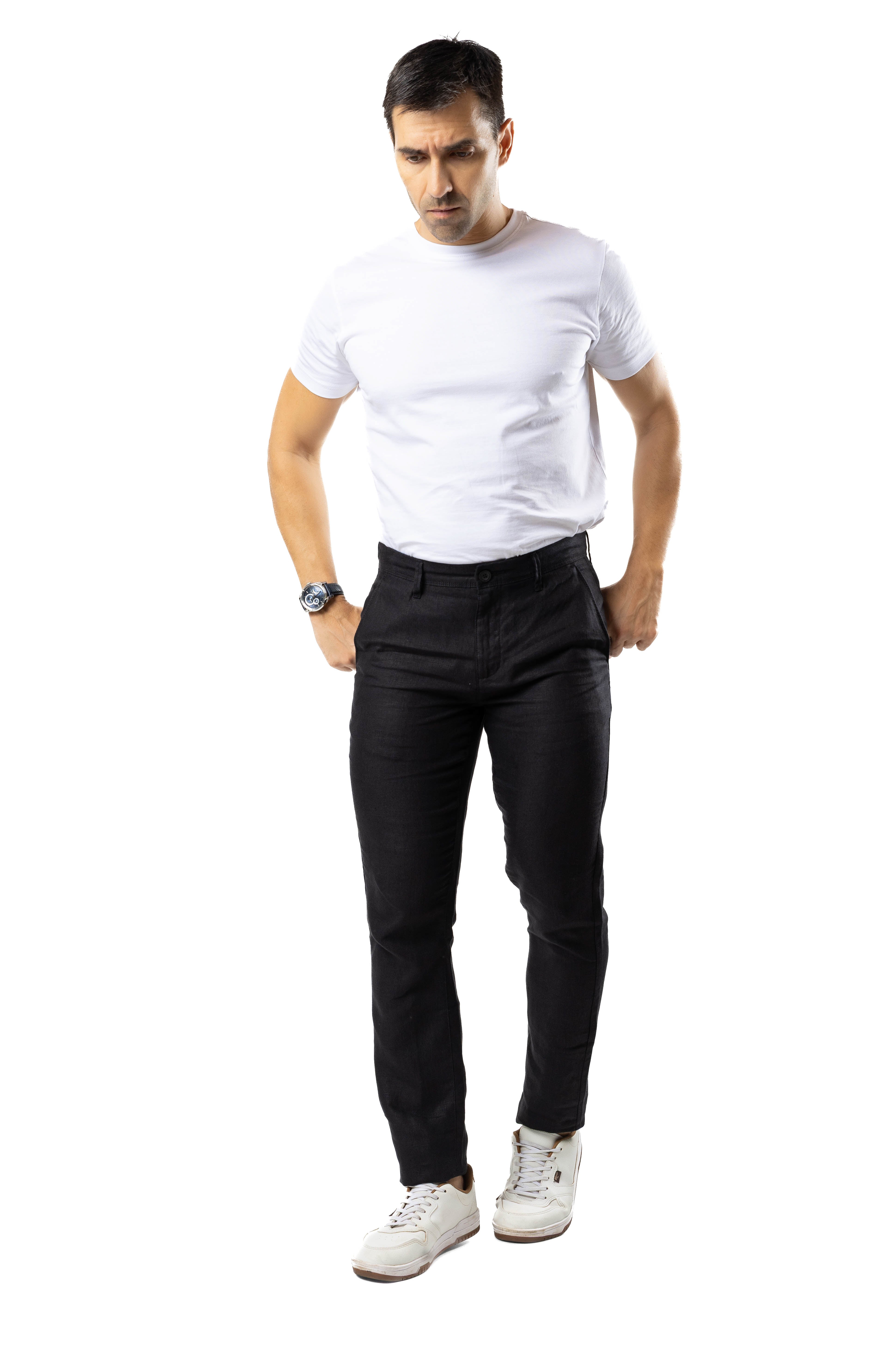 100% Premium Linen Pant – Black