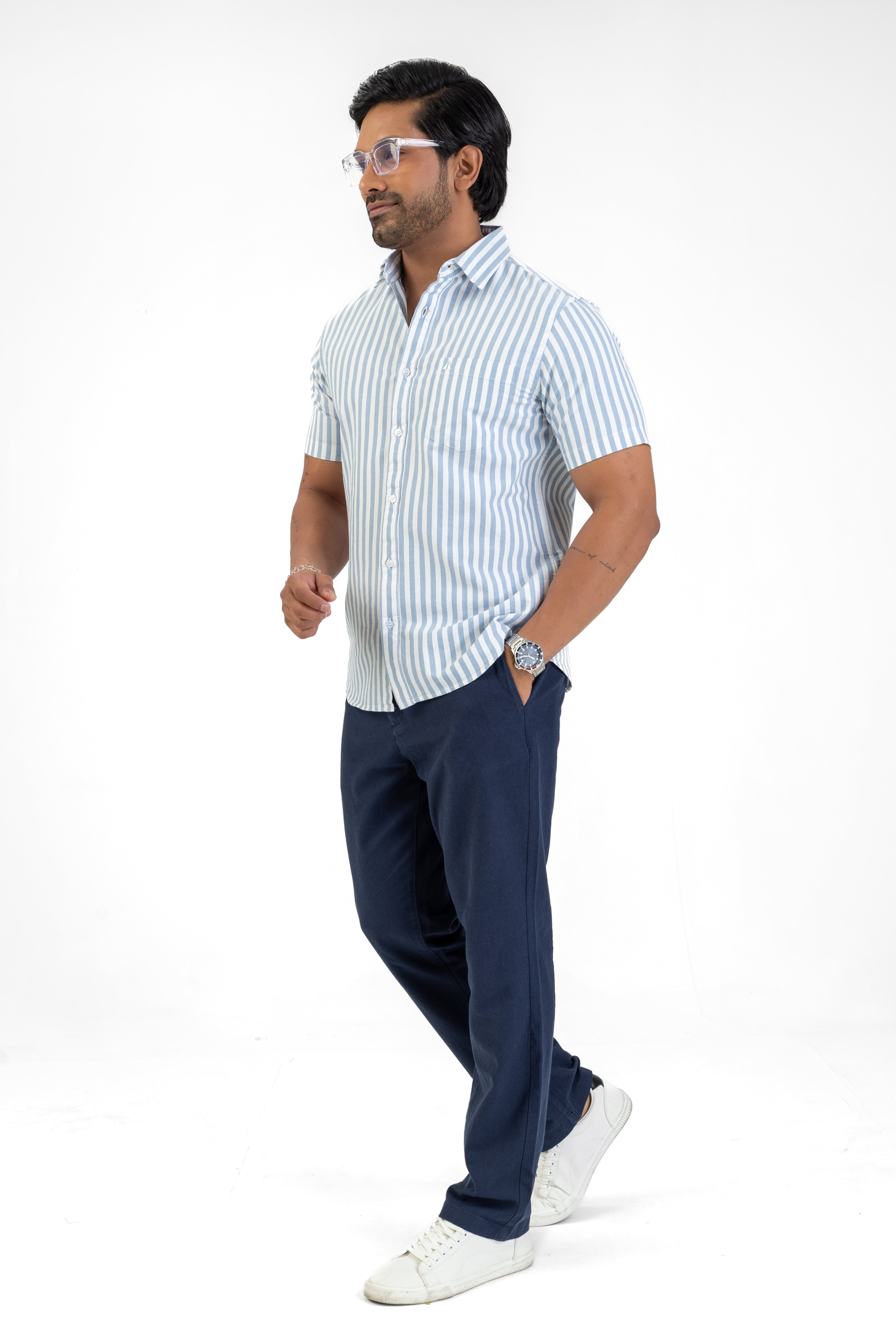 Cotton Stripe Short Sleeve Shirt – Light Blue