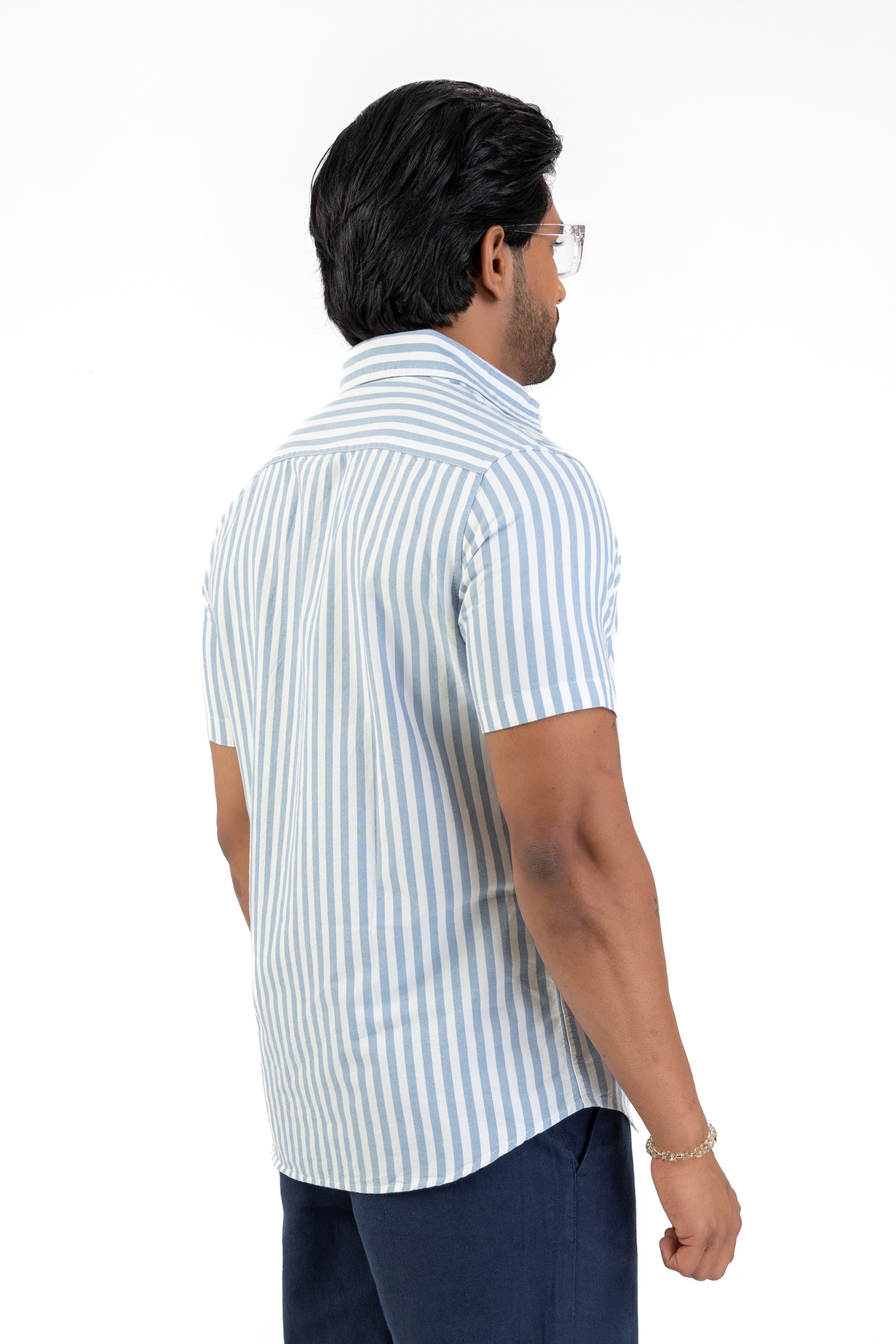 Cotton Stripe Short Sleeve Shirt – Light Blue