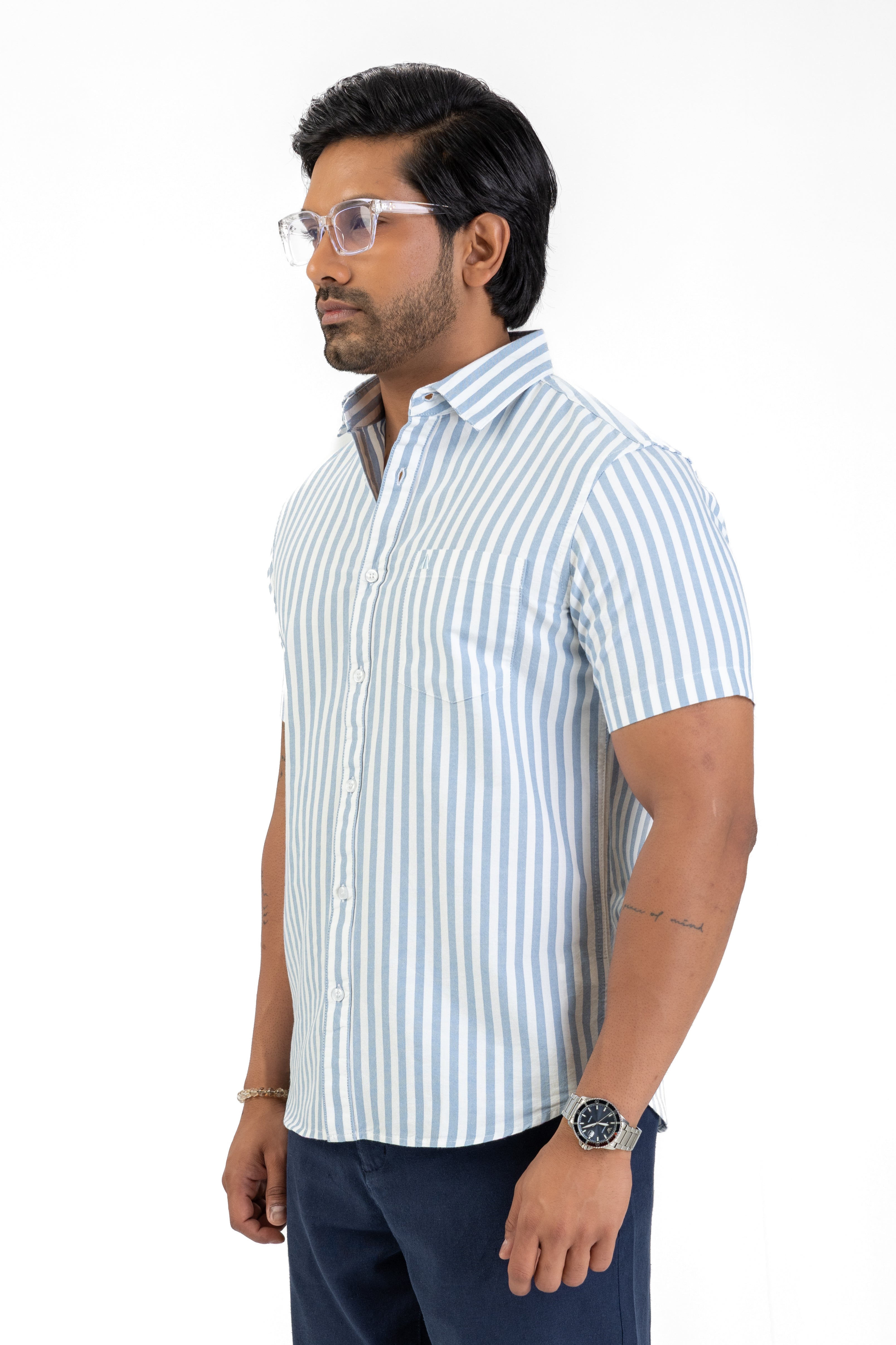 Cotton Stripe Short Sleeve Shirt – Light Blue