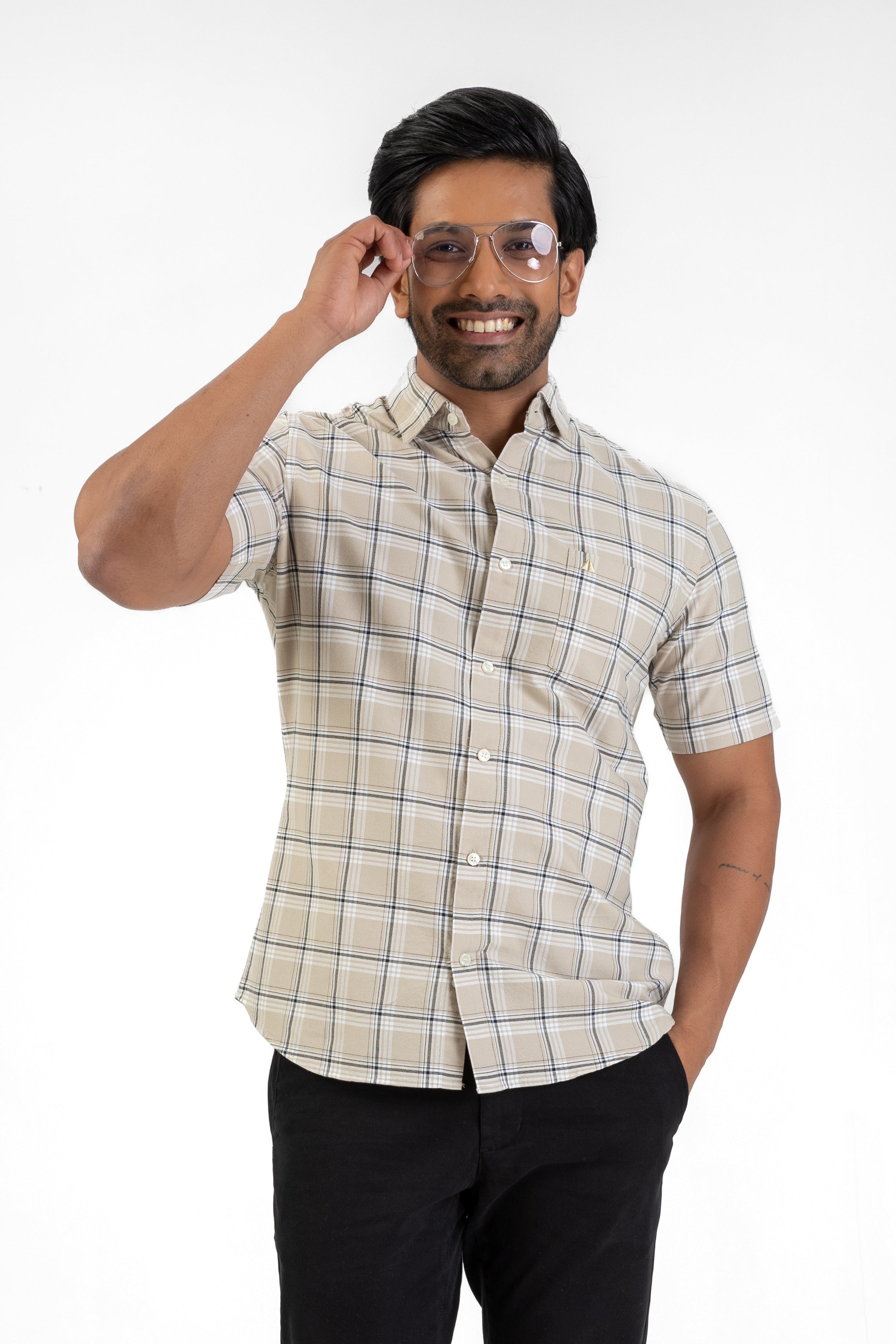 Cotton Check Shirt – Light Brown