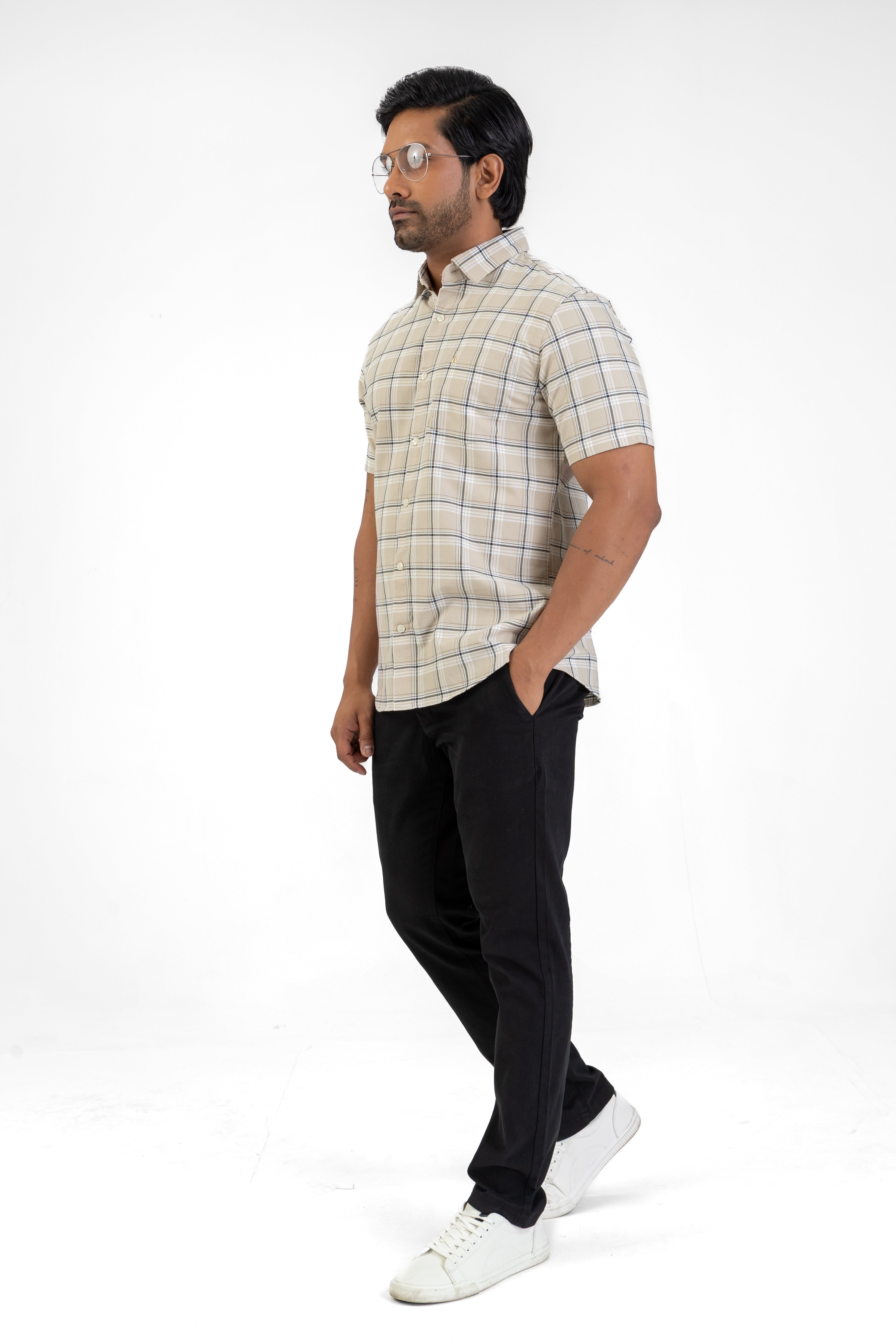 Cotton Check Shirt – Light Brown