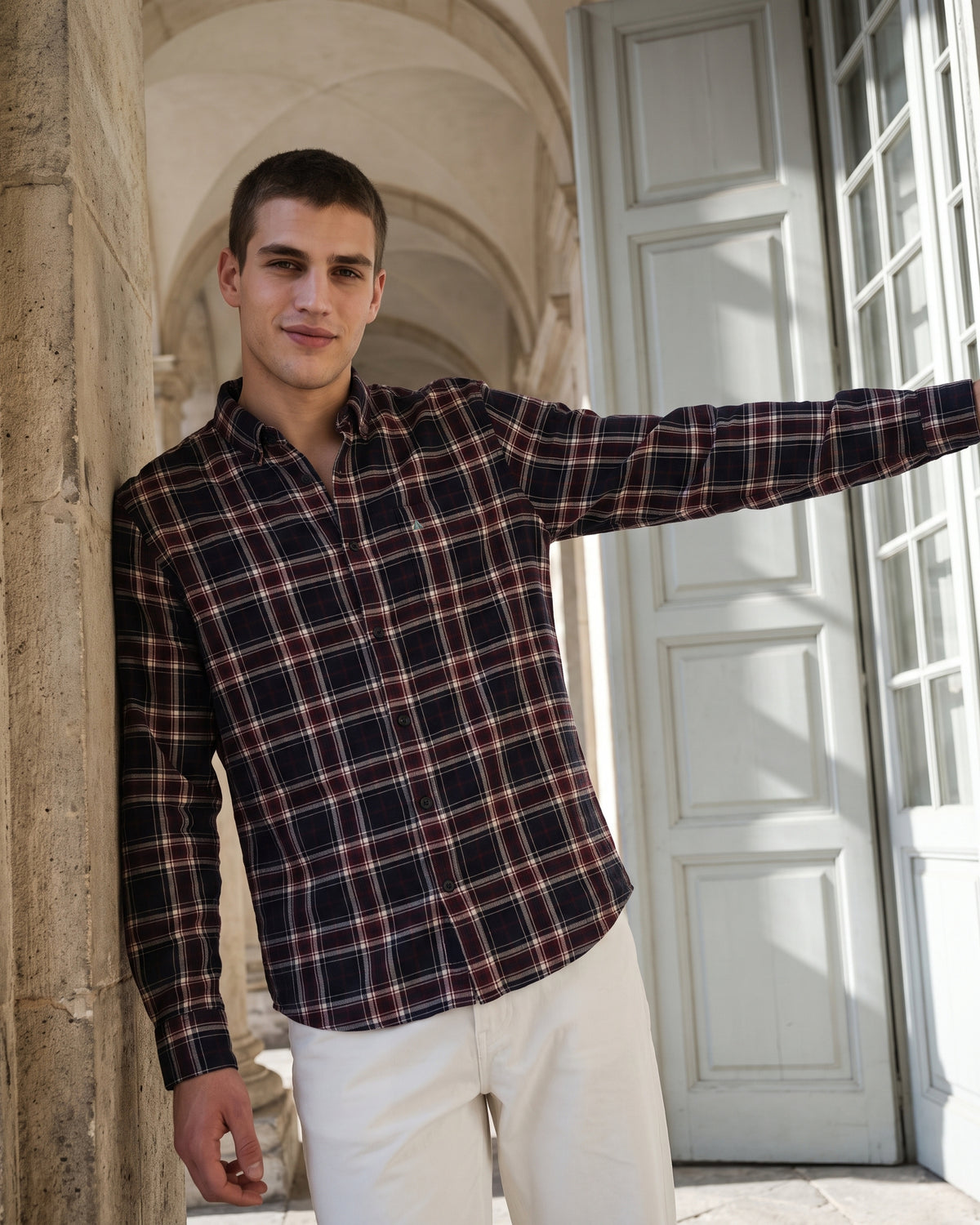Essential Cotton Check Long Sleeve Shirt – Burgundy Reserve