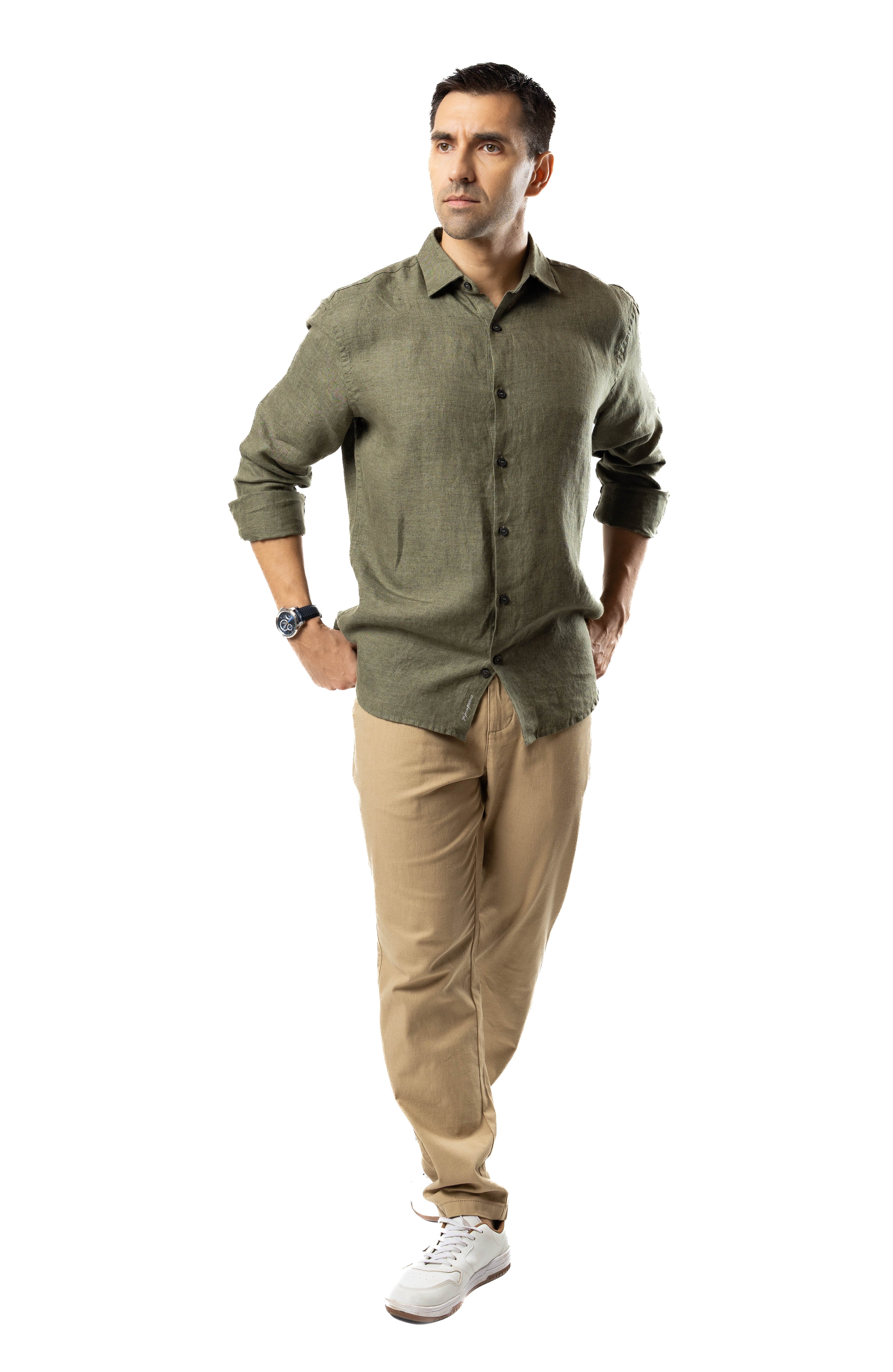 The Luxe Linen Shirt – Earth Green