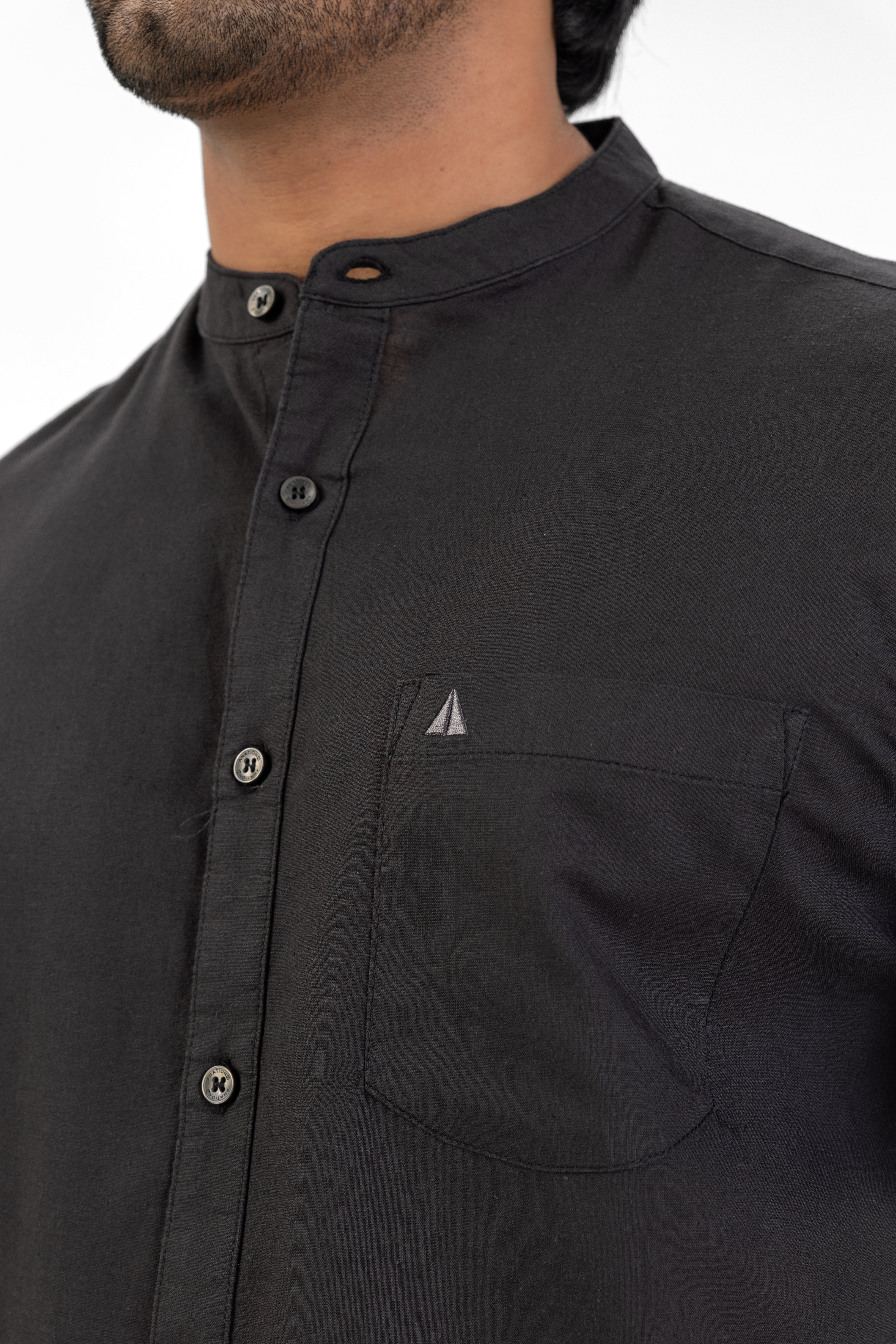 Chinese Collar Short Sleeve Shirt – Black