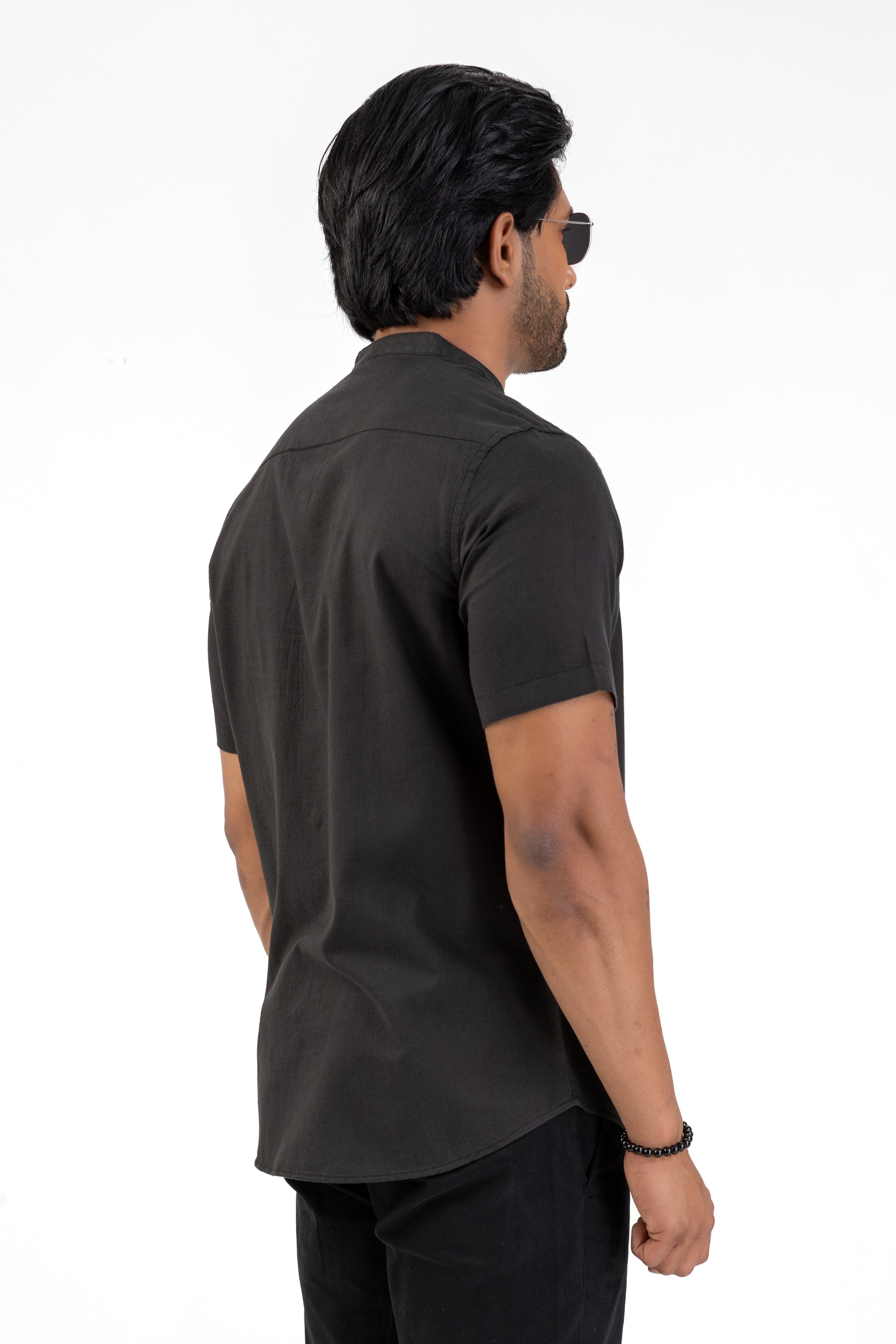Chinese Collar Short Sleeve Shirt – Black