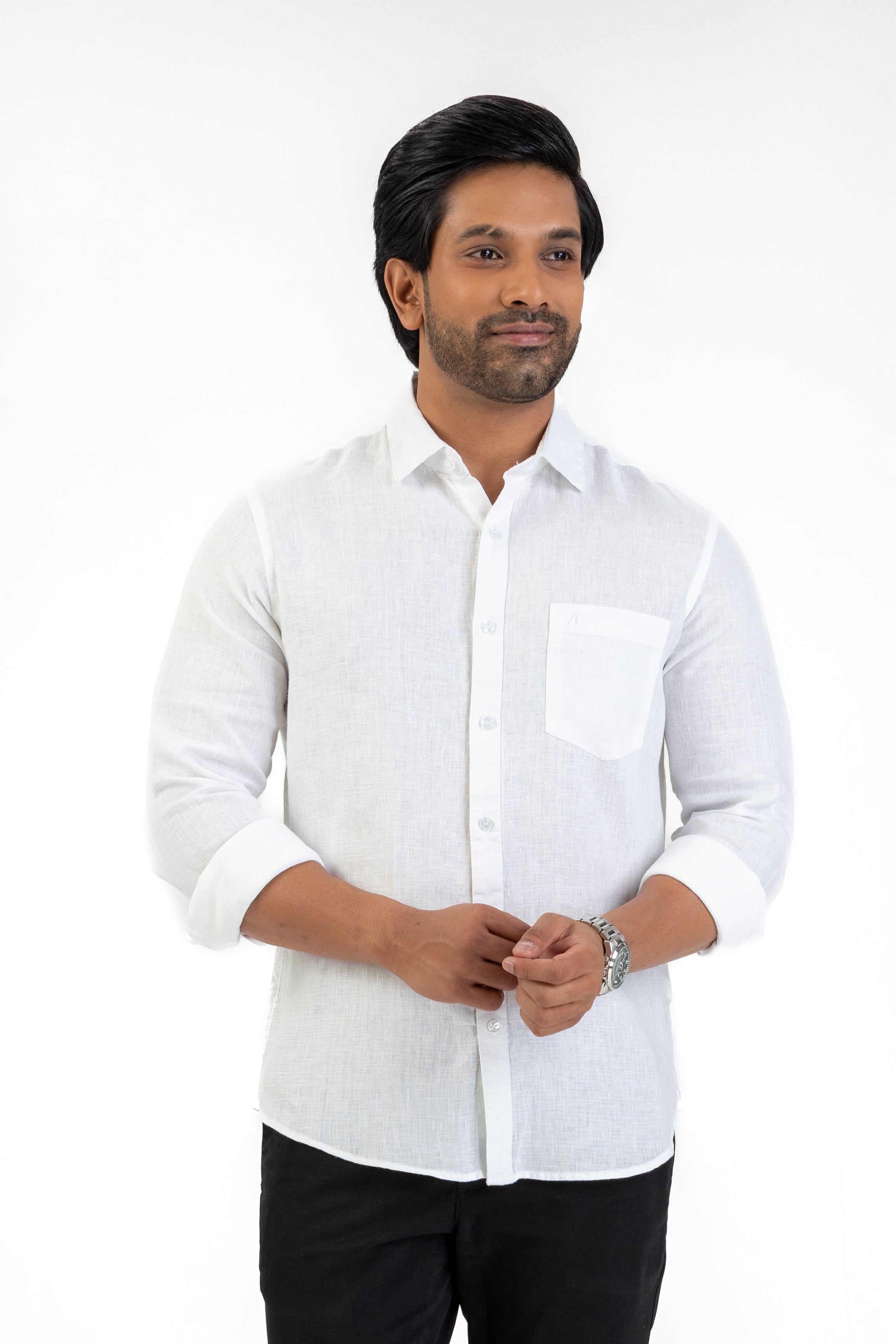 100% Linen Long Sleeve Shirt – White