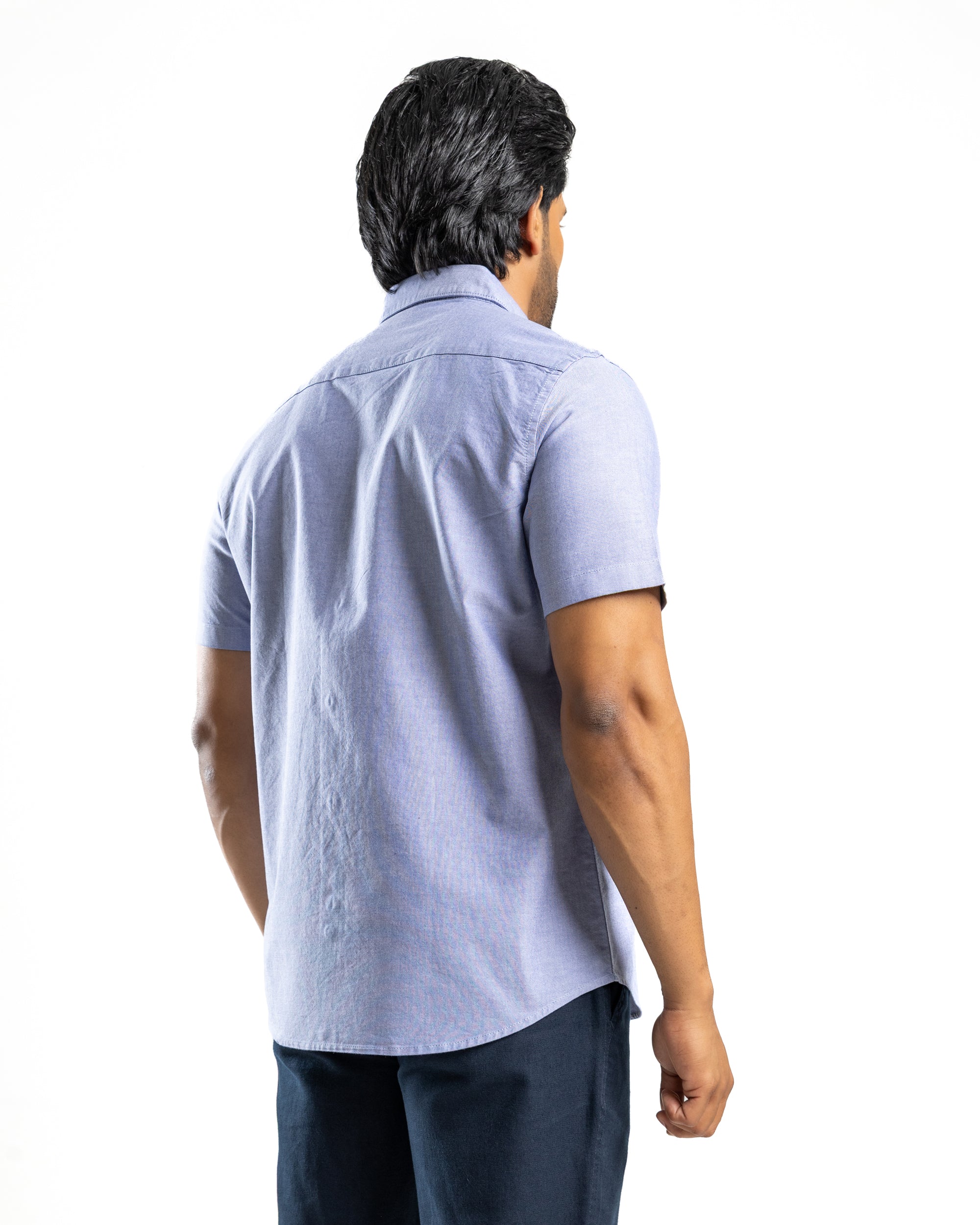 100% COTTON Short Sleeve Shirt - Dark Blue