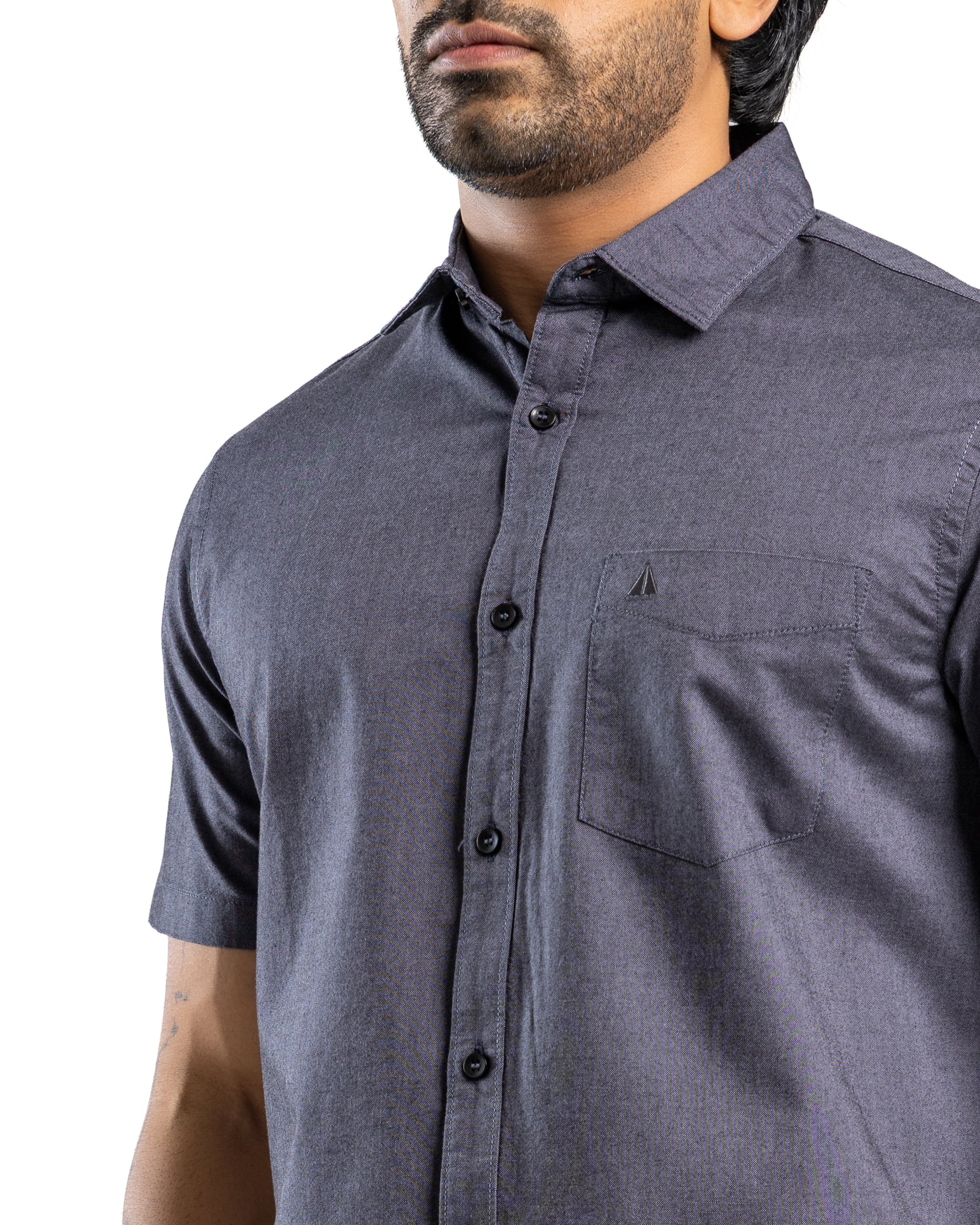 100% COTTON Short Sleeve Shirt - Dark Grey