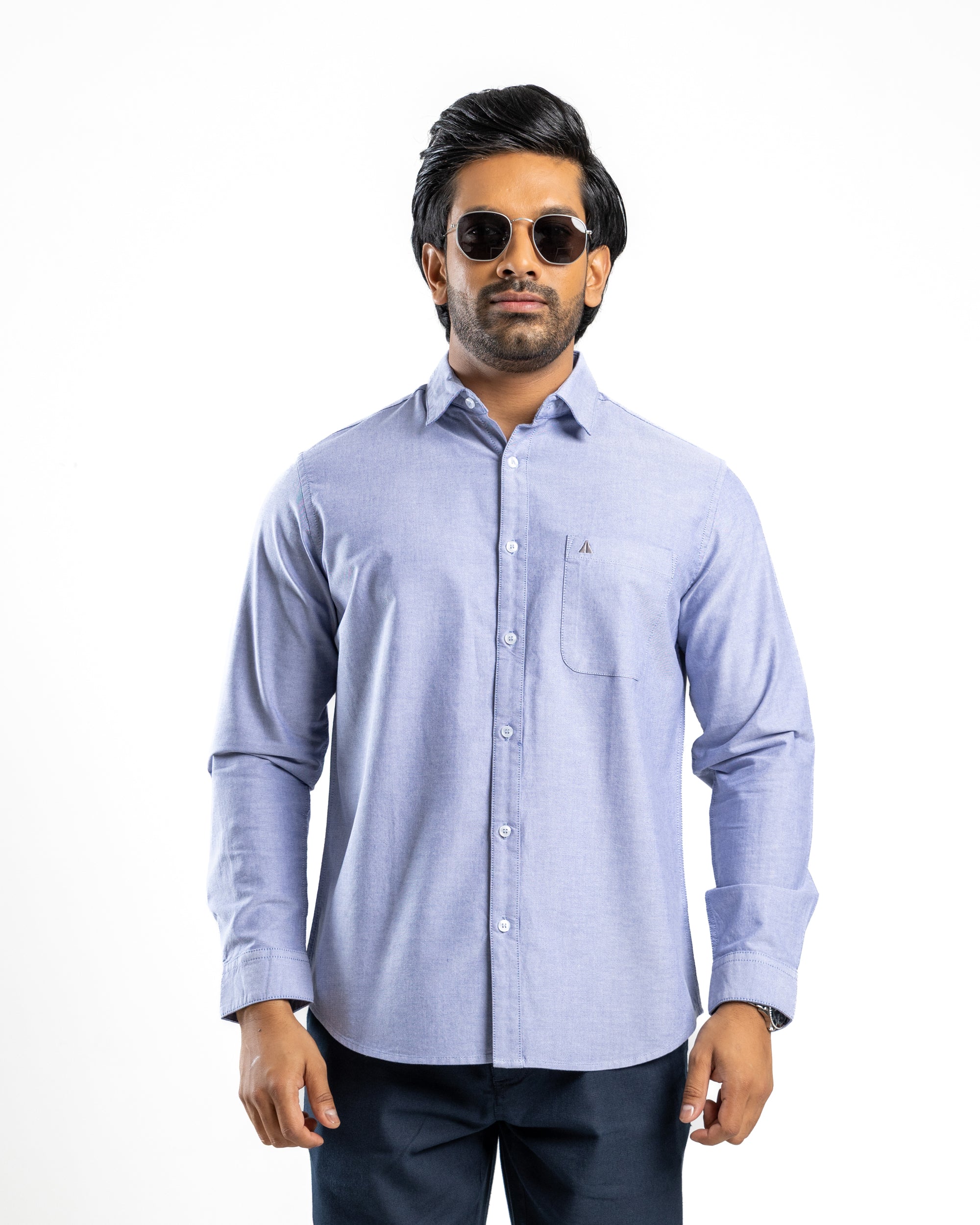 100% COTTON Long Sleeve Shirt - Dark Blue