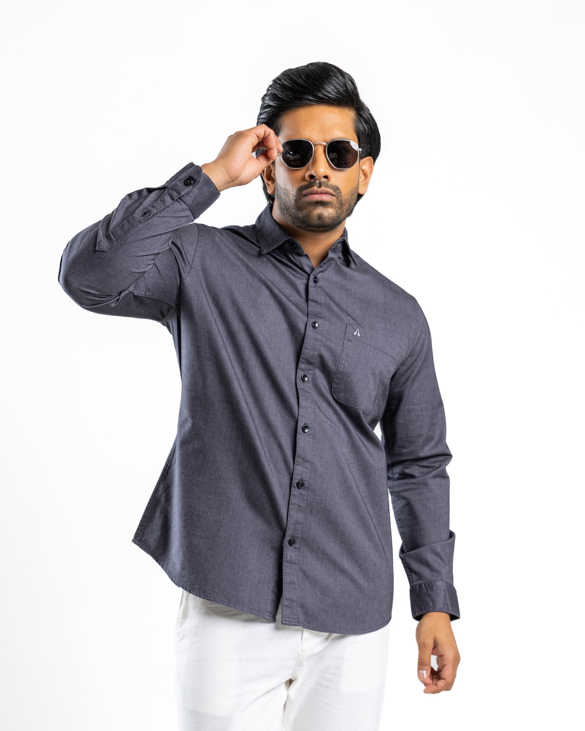 100% COTTON Long Sleeve Shirt - Dark Grey