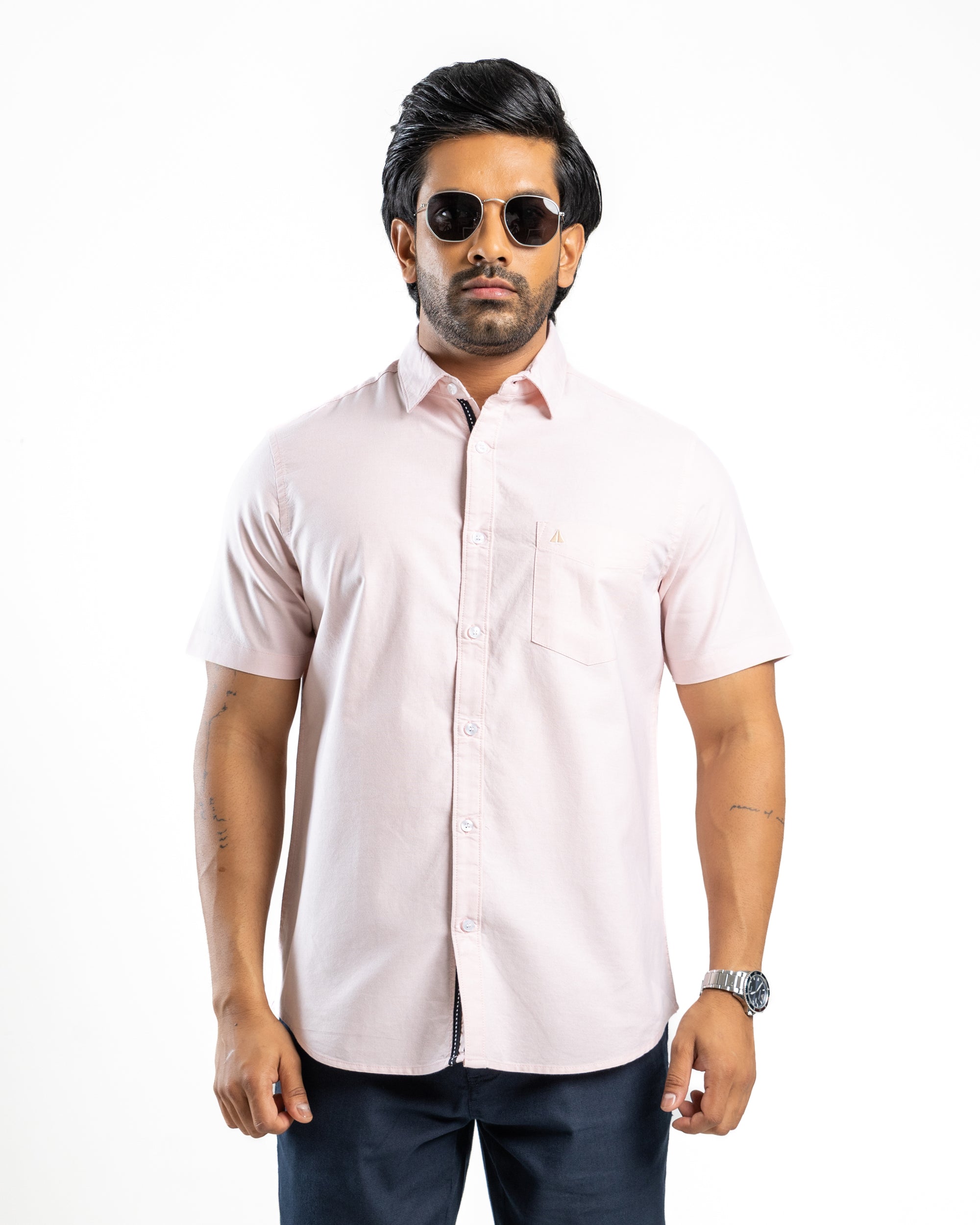 100% COTTON Short Sleeve Shirt - Peach