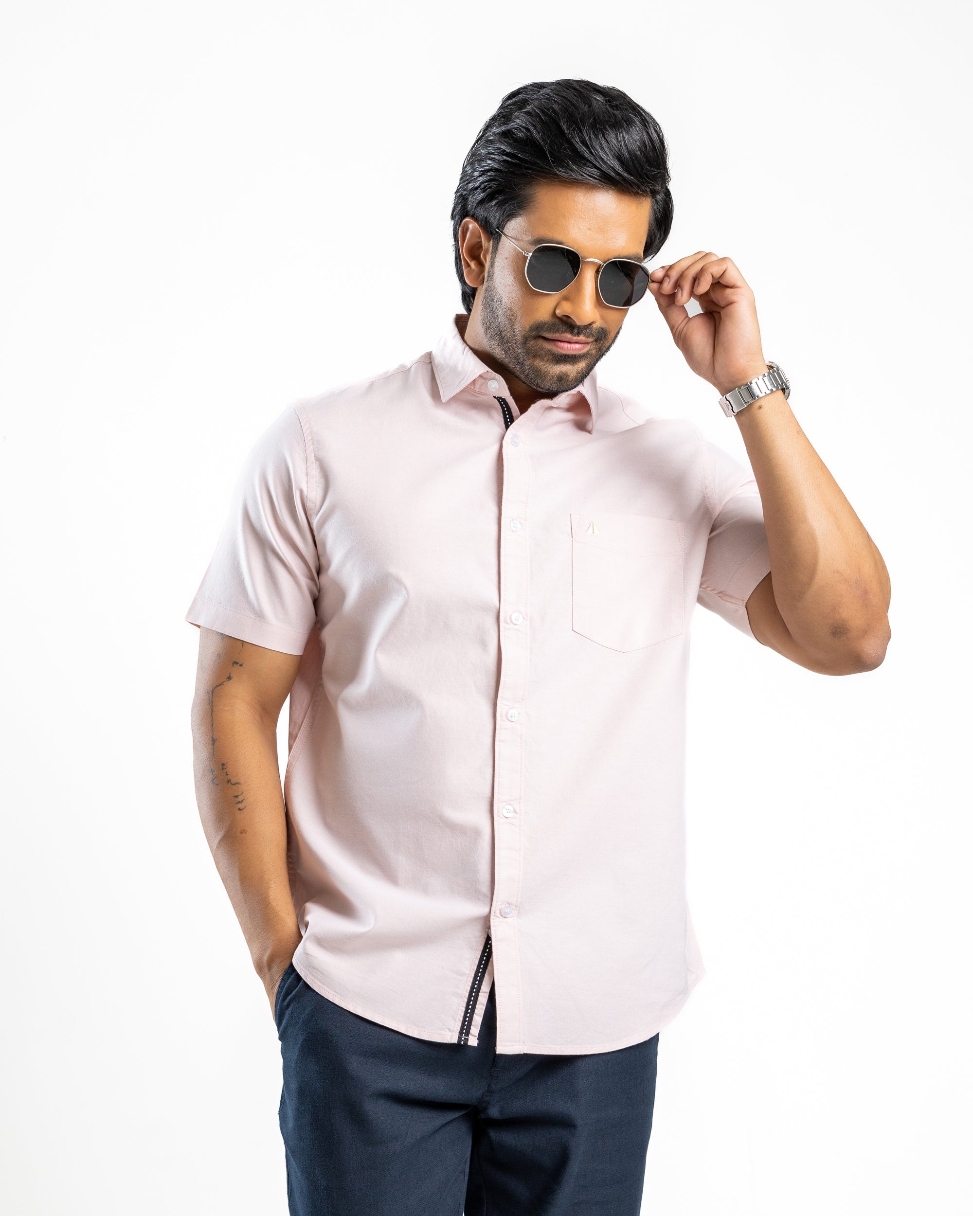 100% COTTON Short Sleeve Shirt - Peach