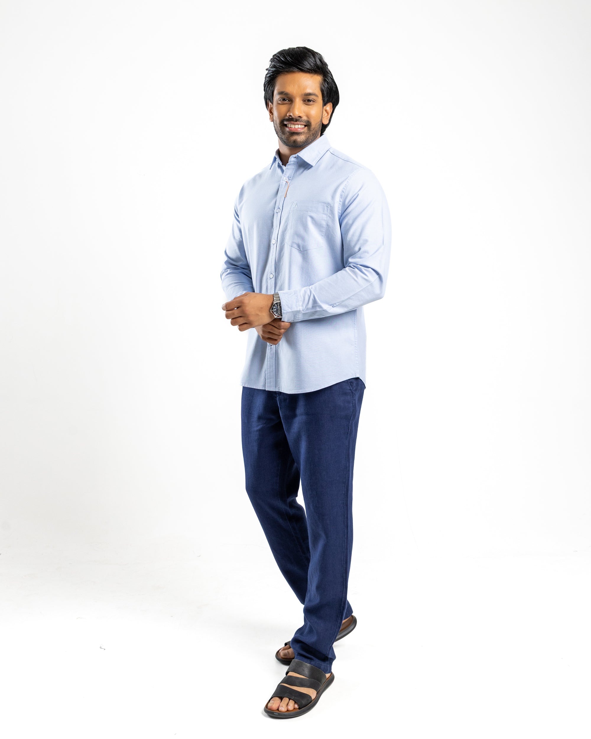 100% COTTON Long Sleeve Shirt - Light Blue